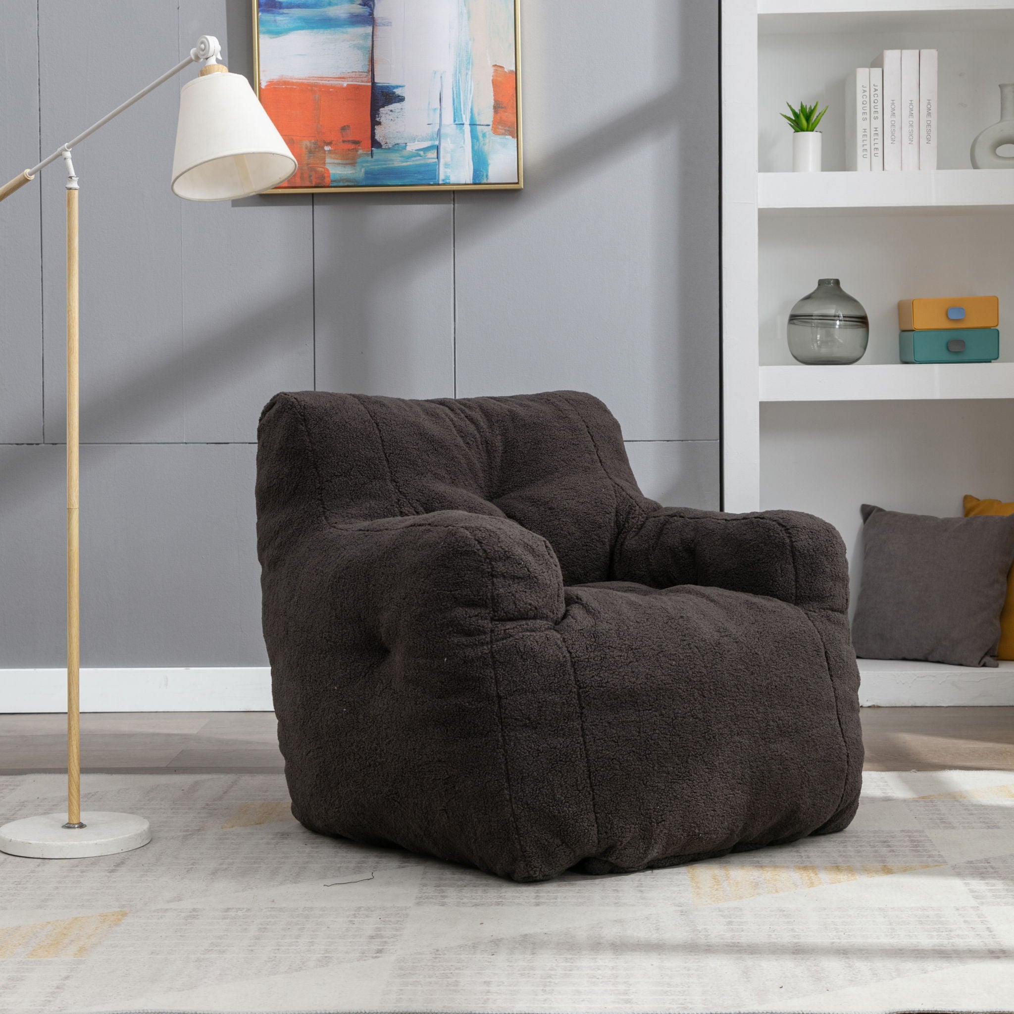 Soft Teddy Fabric Tufted Foam Bean Bag Chair With Teddy Fabric - Best Buy Furniture