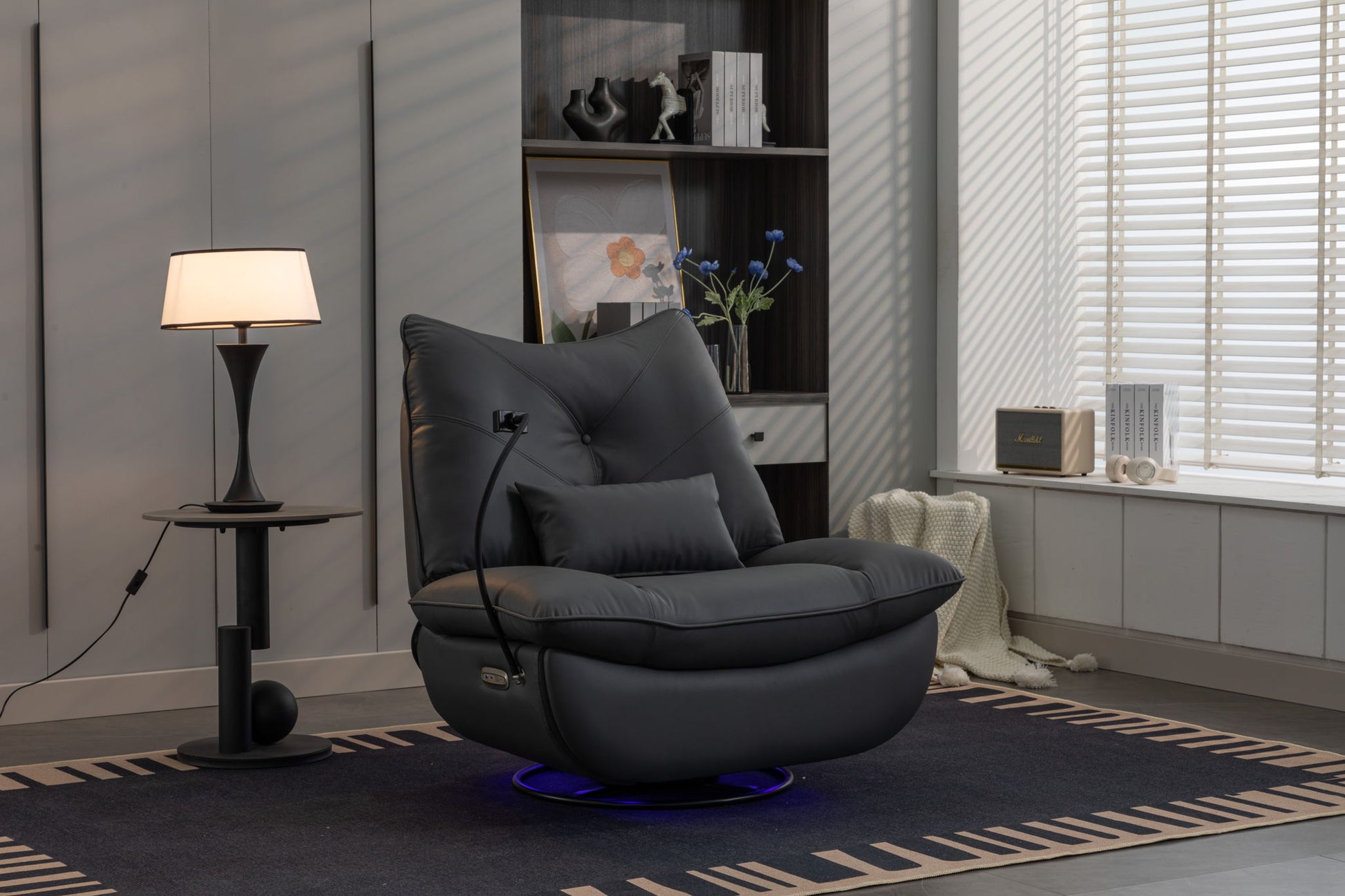 270 Swivel Glider Recliner Chair, Power Recliner Rocking Chair, USB Port Charge For Nursery Chair With Atmosphere Lamp For Living Room Bedroom Apartment - Best Buy Furniture