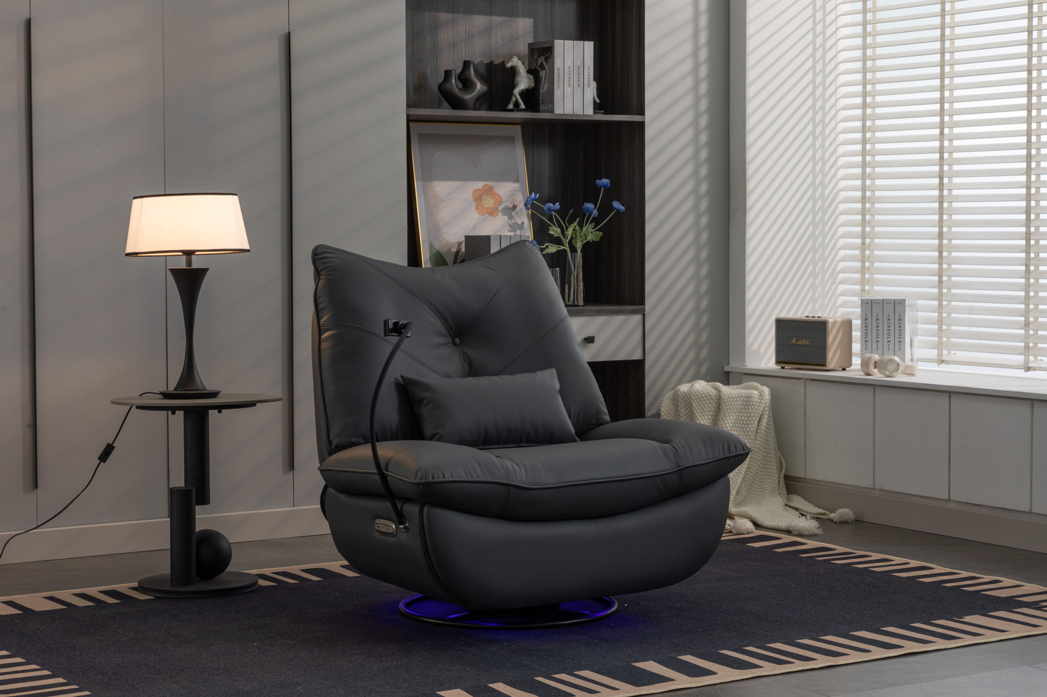 270 Swivel Glider Recliner Chair, Power Recliner Rocking Chair, USB Port Charge For Nursery Chair With Atmosphere Lamp For Living Room Bedroom Apartment - Best Buy Furniture