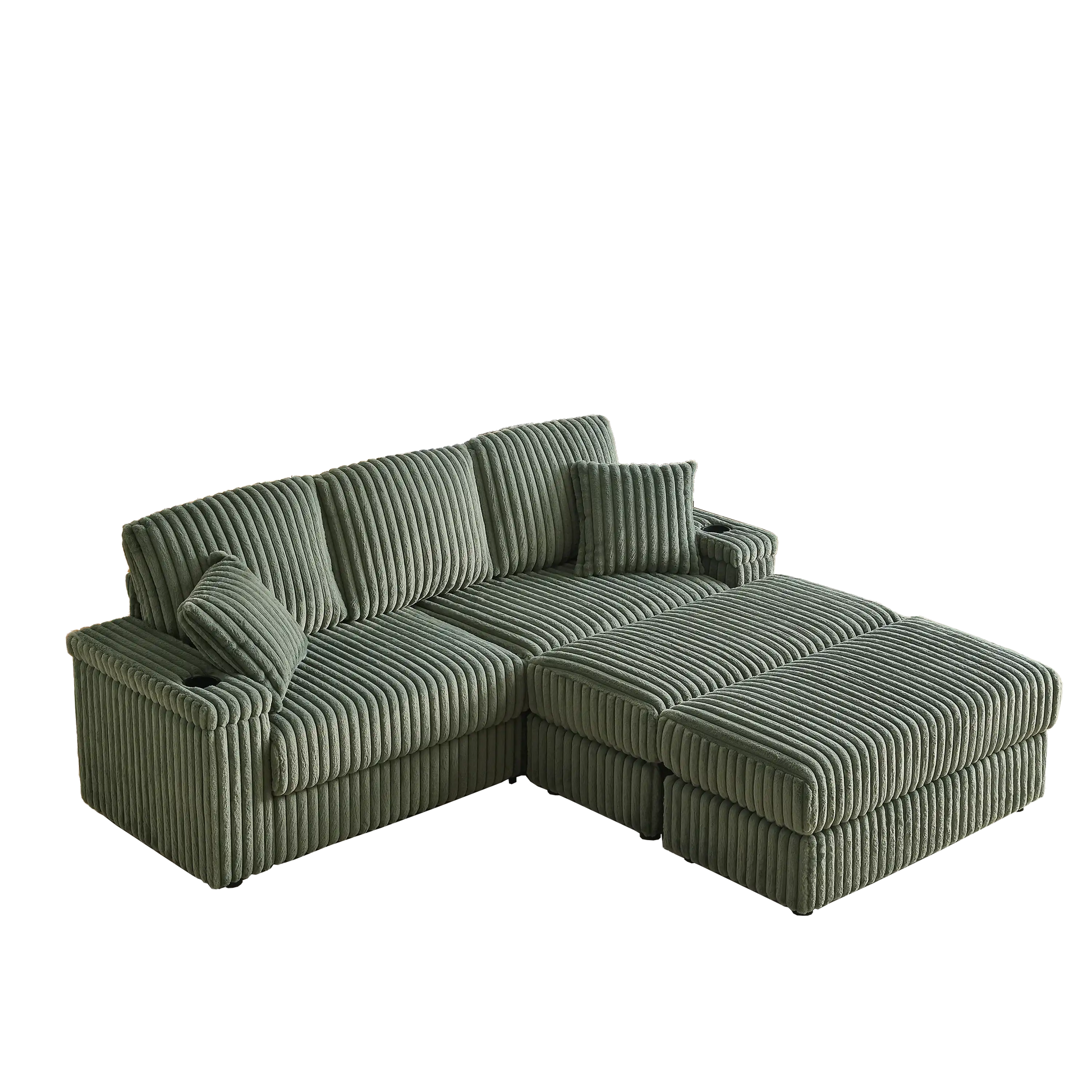 Xena Modern Corduroy Sofa With Cupholders with Storage And Ottomans - Best Buy Furniture