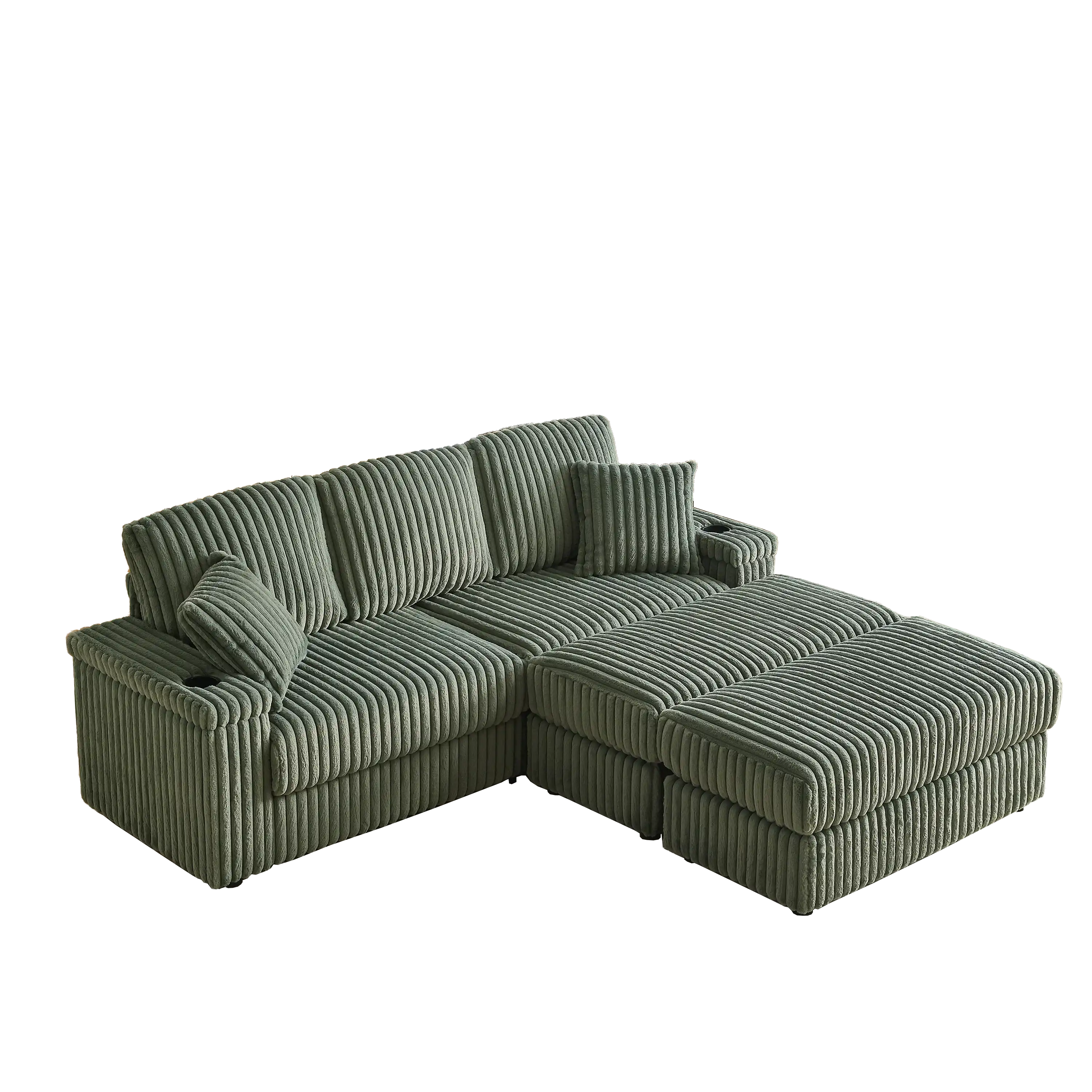 Xena Modern Corduroy Sofa With Cupholders with Storage And Ottomans - Best Buy Furniture