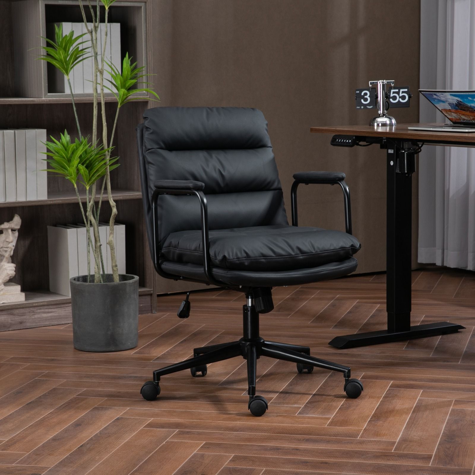 Office Chair, Mid Back Home Office Desk Task Chair With Wheels And Arms Ergonomic PU Leather Computer Rolling Swivel Chair With Padded Armrest - Best Buy Furniture