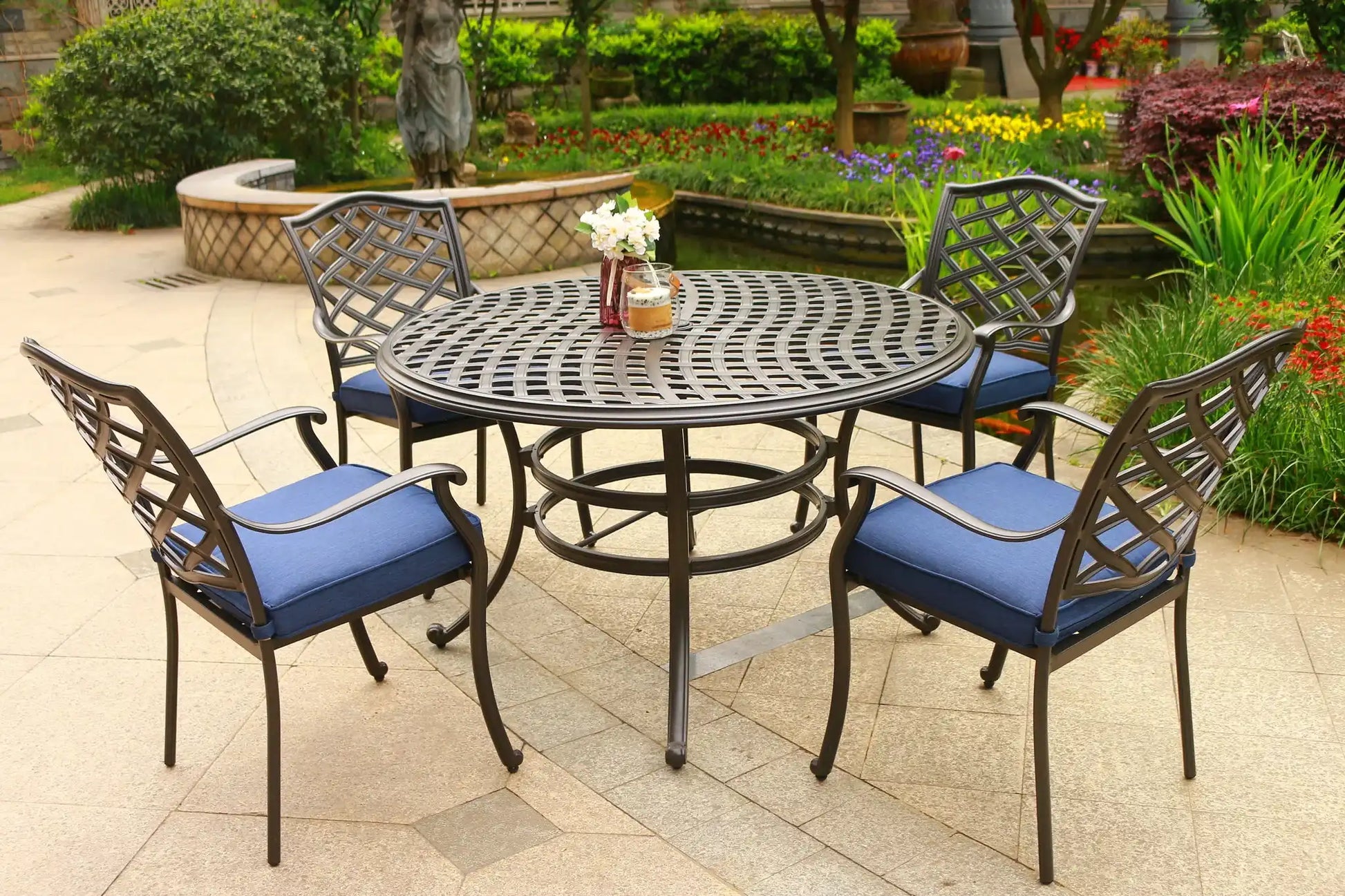 Round 49" Long Aluminum Dining Set With Cushions - Best Buy Furniture