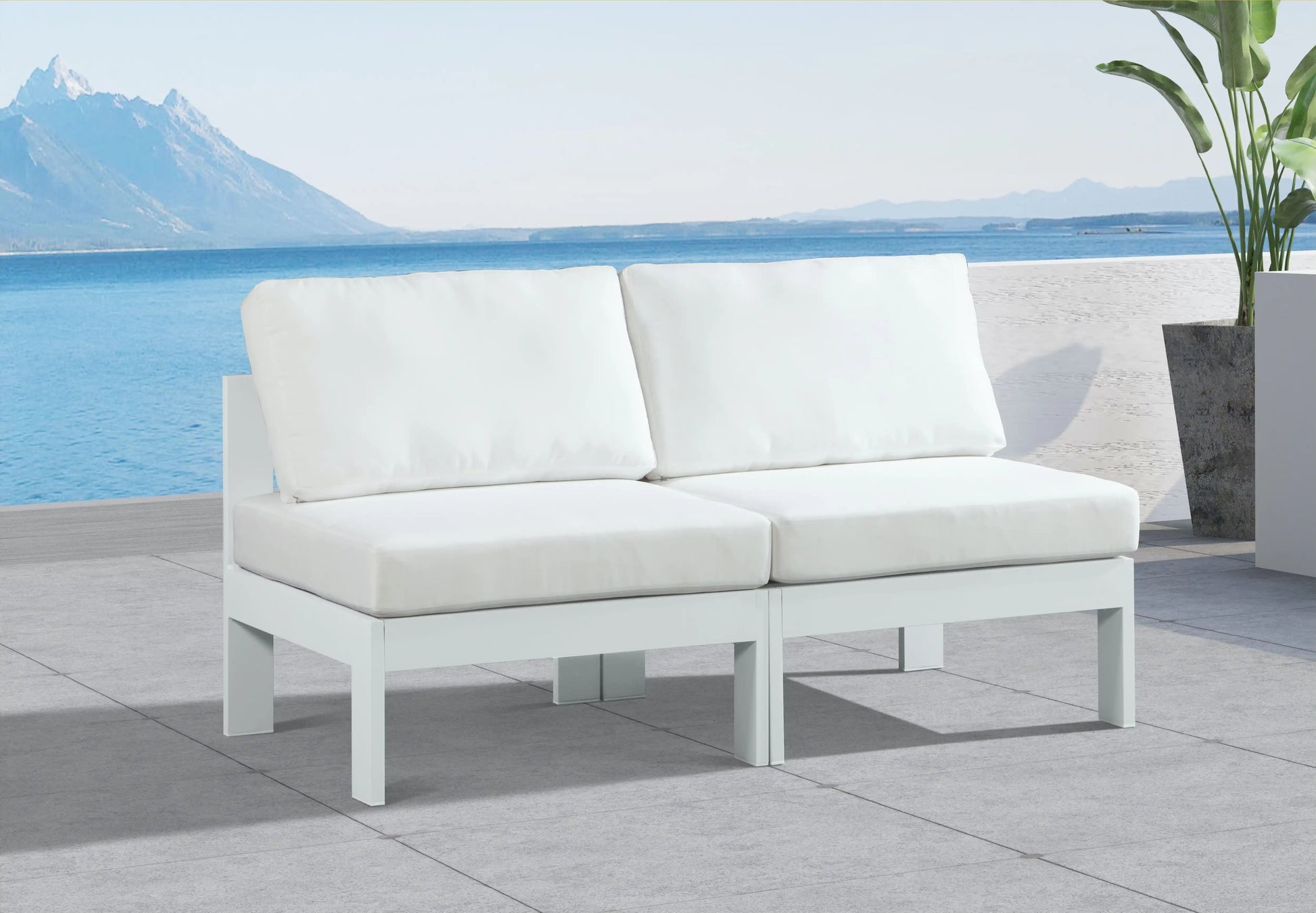 Nizuc - Outdoor Patio 2 Seat Armless Modular Sofa With White Frame - Best Buy Furniture