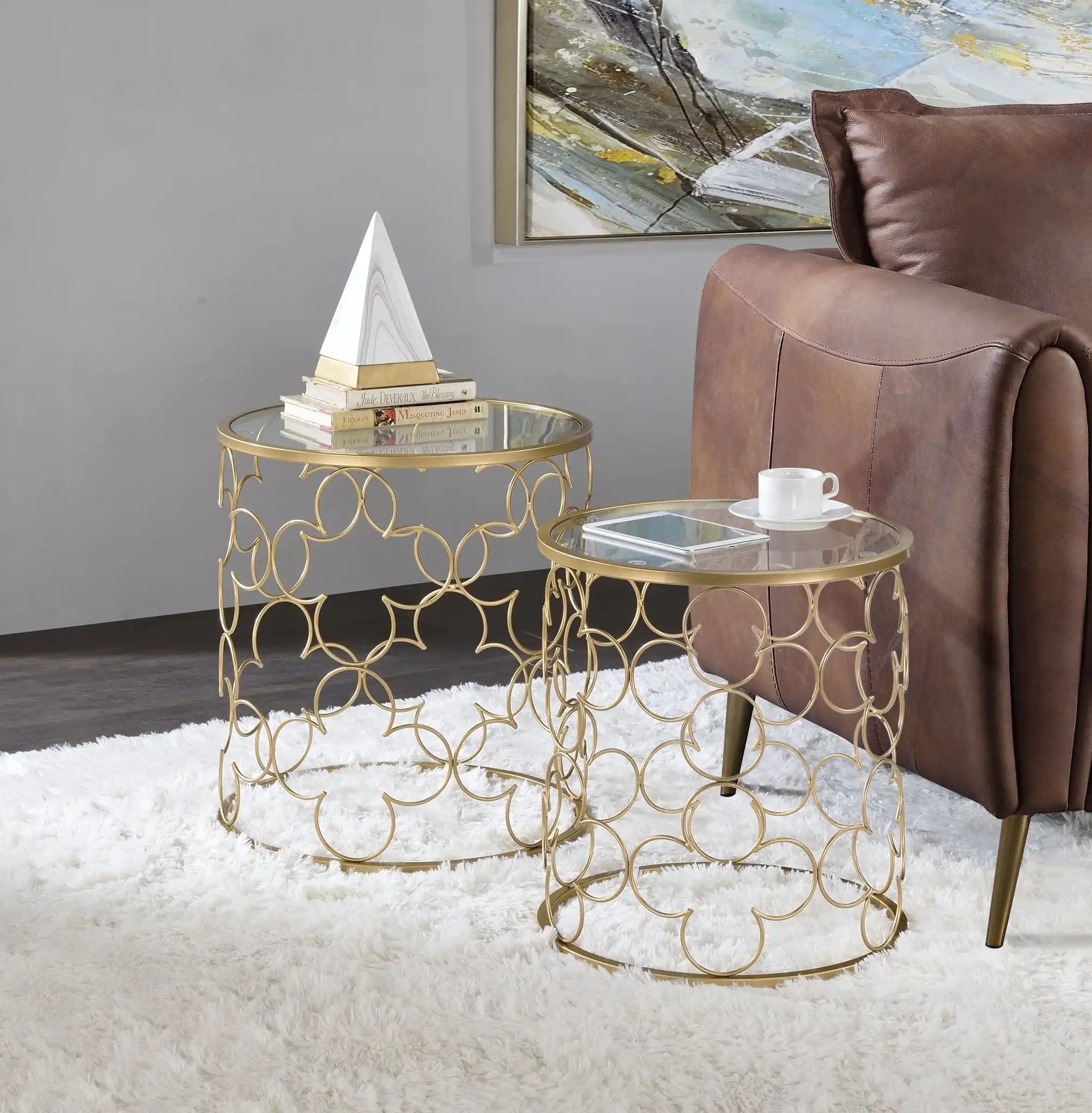 Flowie - Clear Glass Top Nesting Table - Gold - Best Buy Furniture
