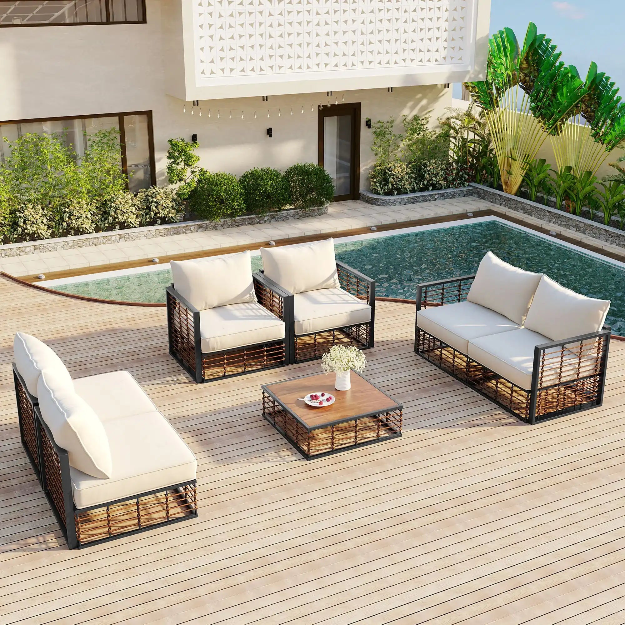 TOPMAX Modern 7-Piece Outdoor Modular Sectional Sofa Set - Best Buy Furniture