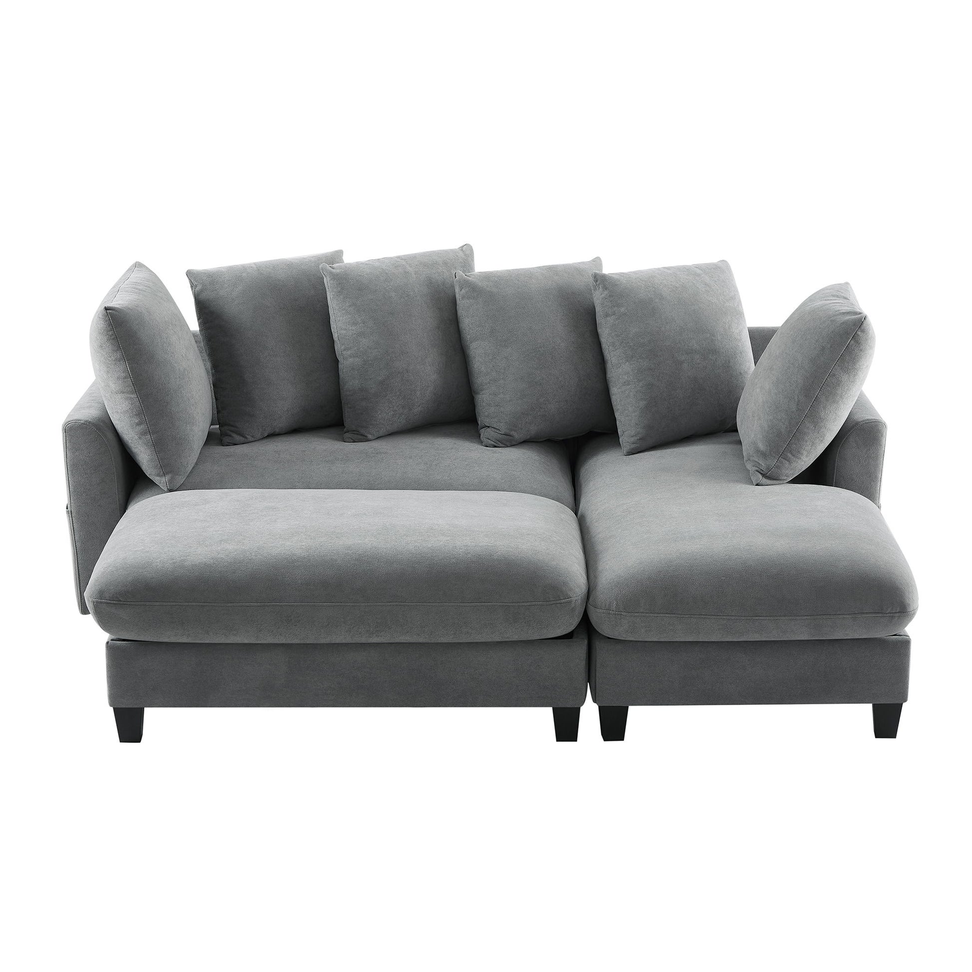 Upholstered L Shaped Sectional Sofa With Storage, Movable Ottoman, And 6 Throw Pillows - Best Buy Furniture