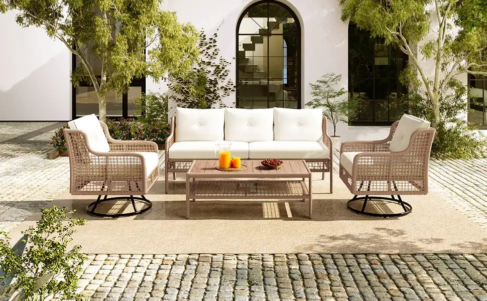 4 Piece Sectional Rattan Patio Furniture Set with Swivel Chairs - Best Buy Furniture