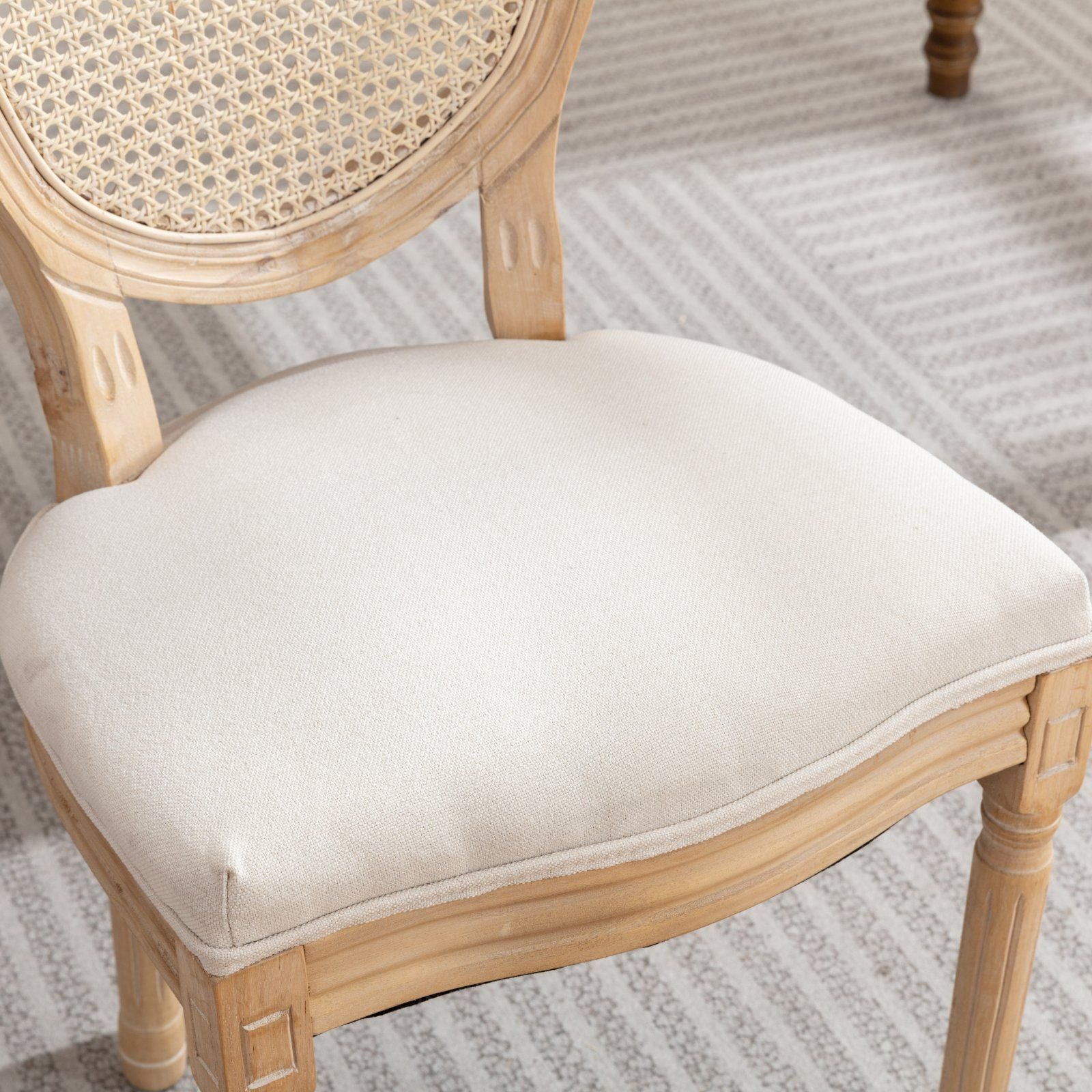 French Style Solid Wood Frame Antique Painting Linen Fabric Rattan Back Dining Chair (Set of 2) - Best Buy Furniture