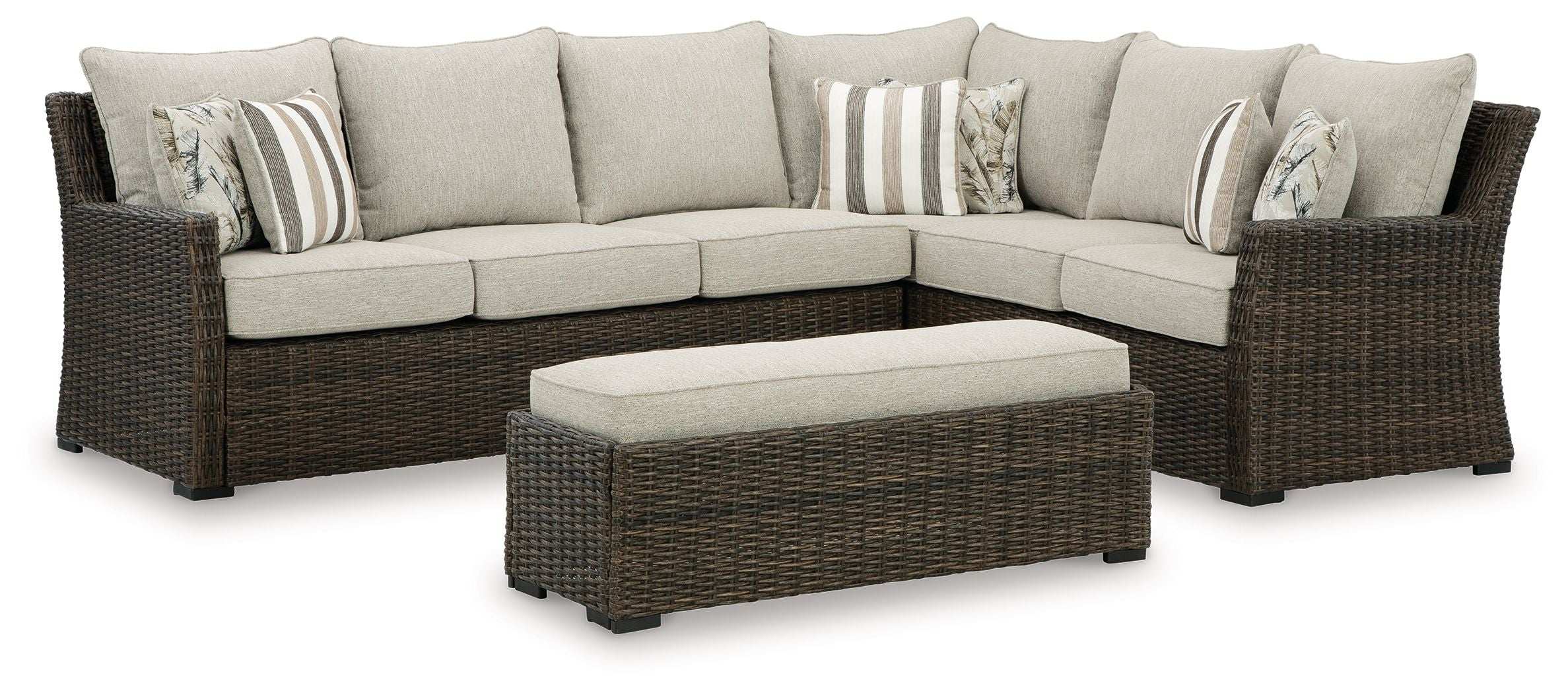 Brook Ranch - Sofa Sectional, Bench With Cushion (Set of 3) - Brown - Best Buy Furniture