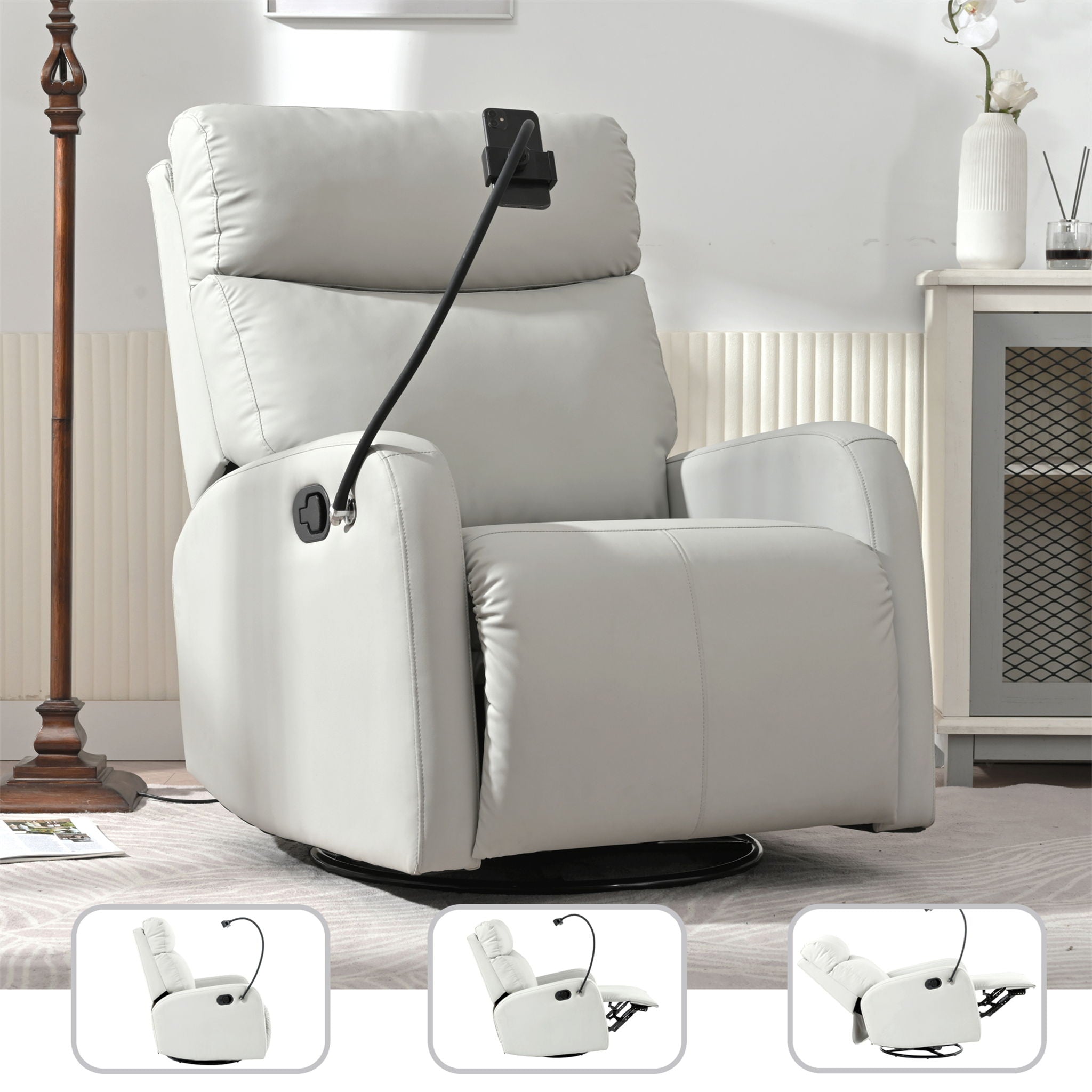Rocking Recliner Chair, 360 Degree Swivel Nursery Rocking Chair, Glider Chair, Modern Small Rocking Swivel Recliner Chair For Bedroom, Living Room Chair Home Theater Seat, Phone Holder - Light Gray - Best Buy Furniture