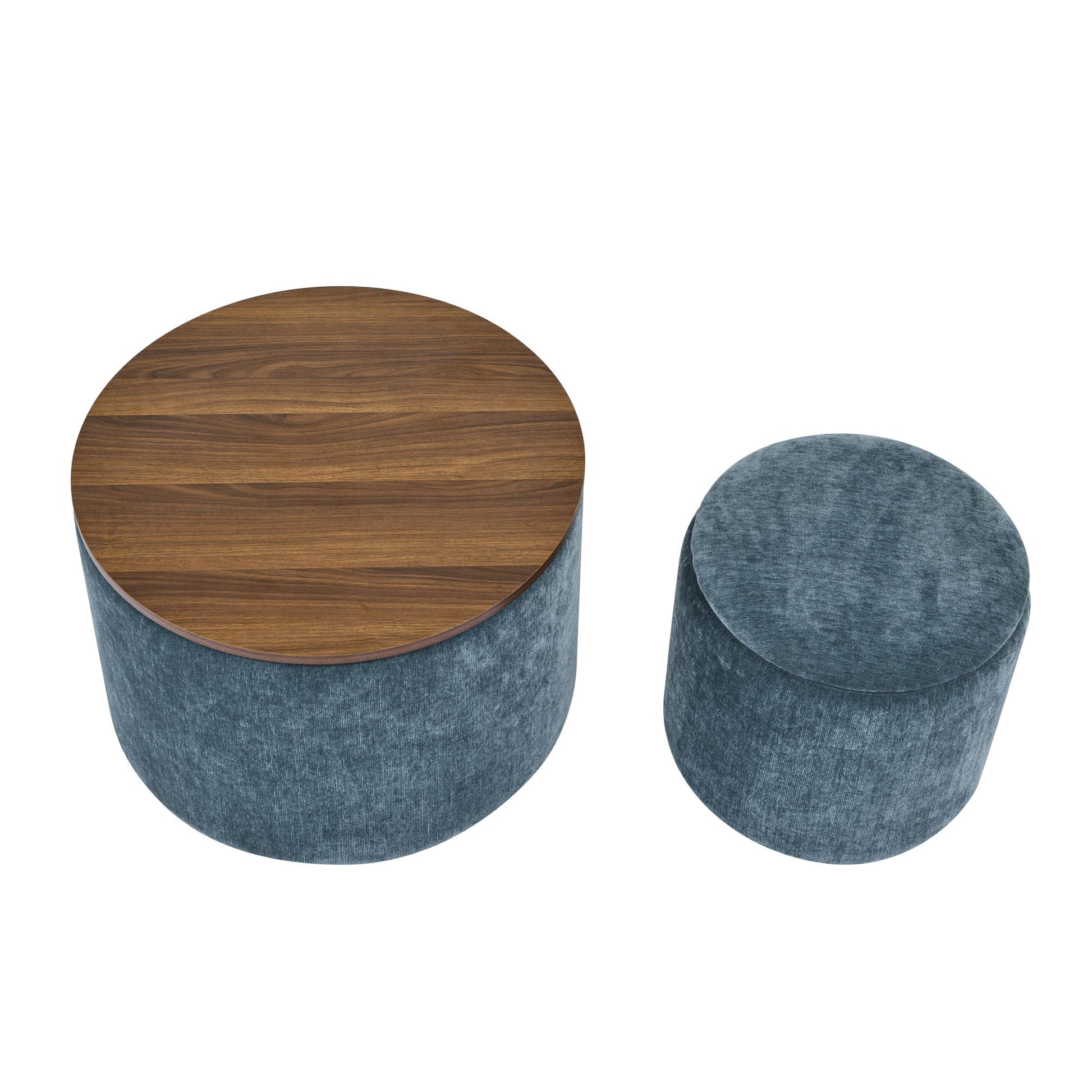 Classic 2 Piece Round Storage Ottoman Set With Drum Shaped Stool - Best Buy Furniture