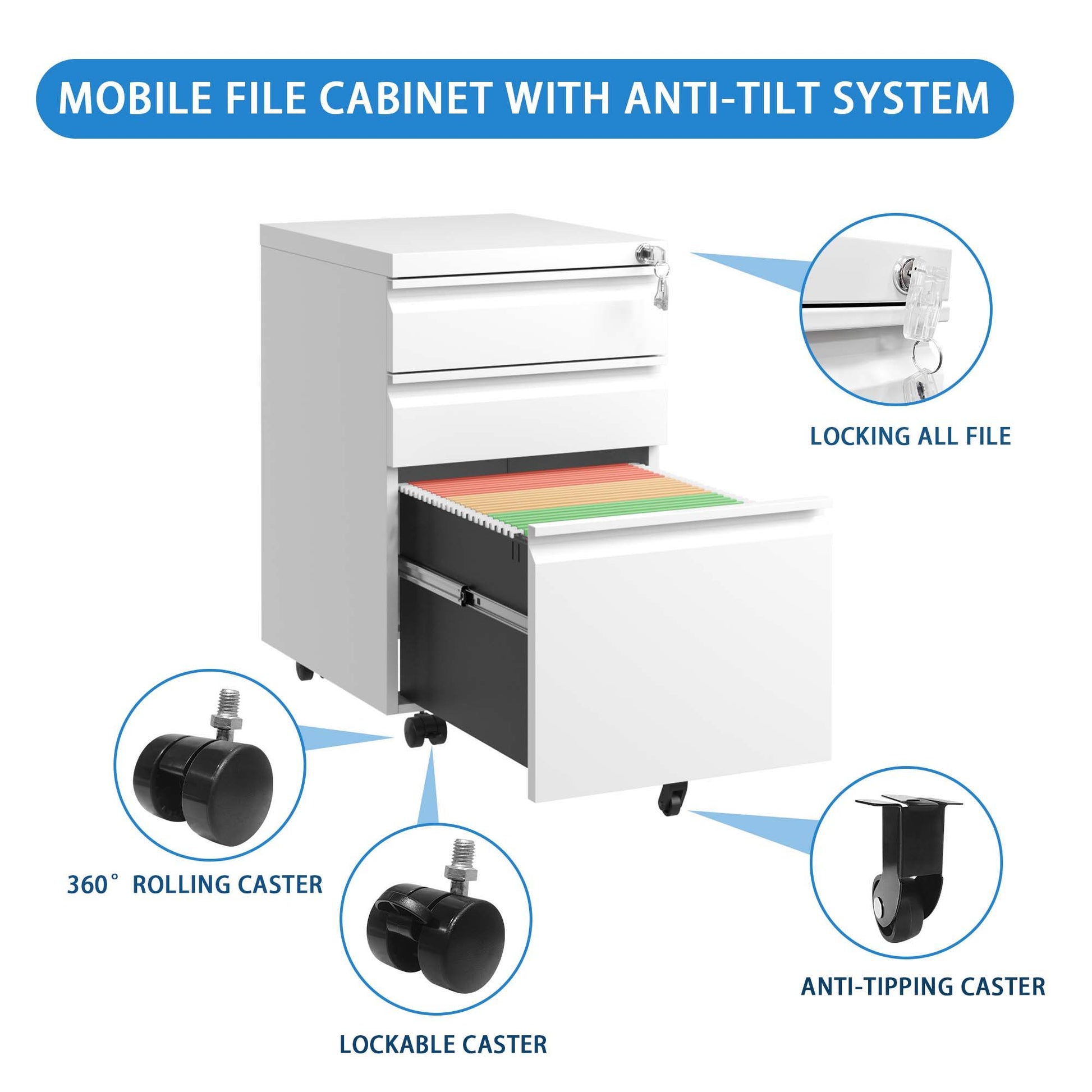 Metal Drawer Mobile File Cabinet With Lock For Home Office Organizer - Best Buy Furniture