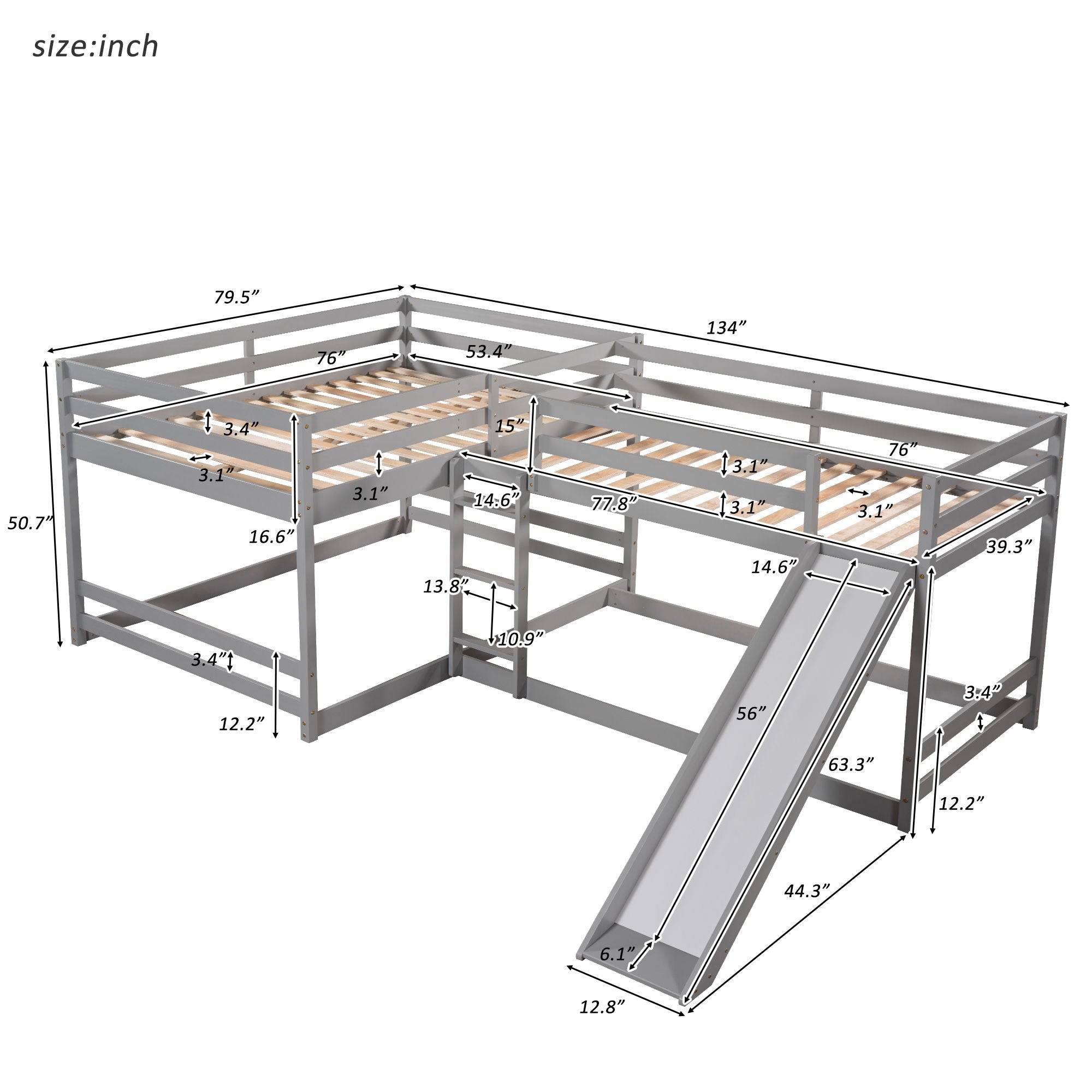 L-Shaped Bunk Bed With Slide And Short Ladder - Best Buy Furniture