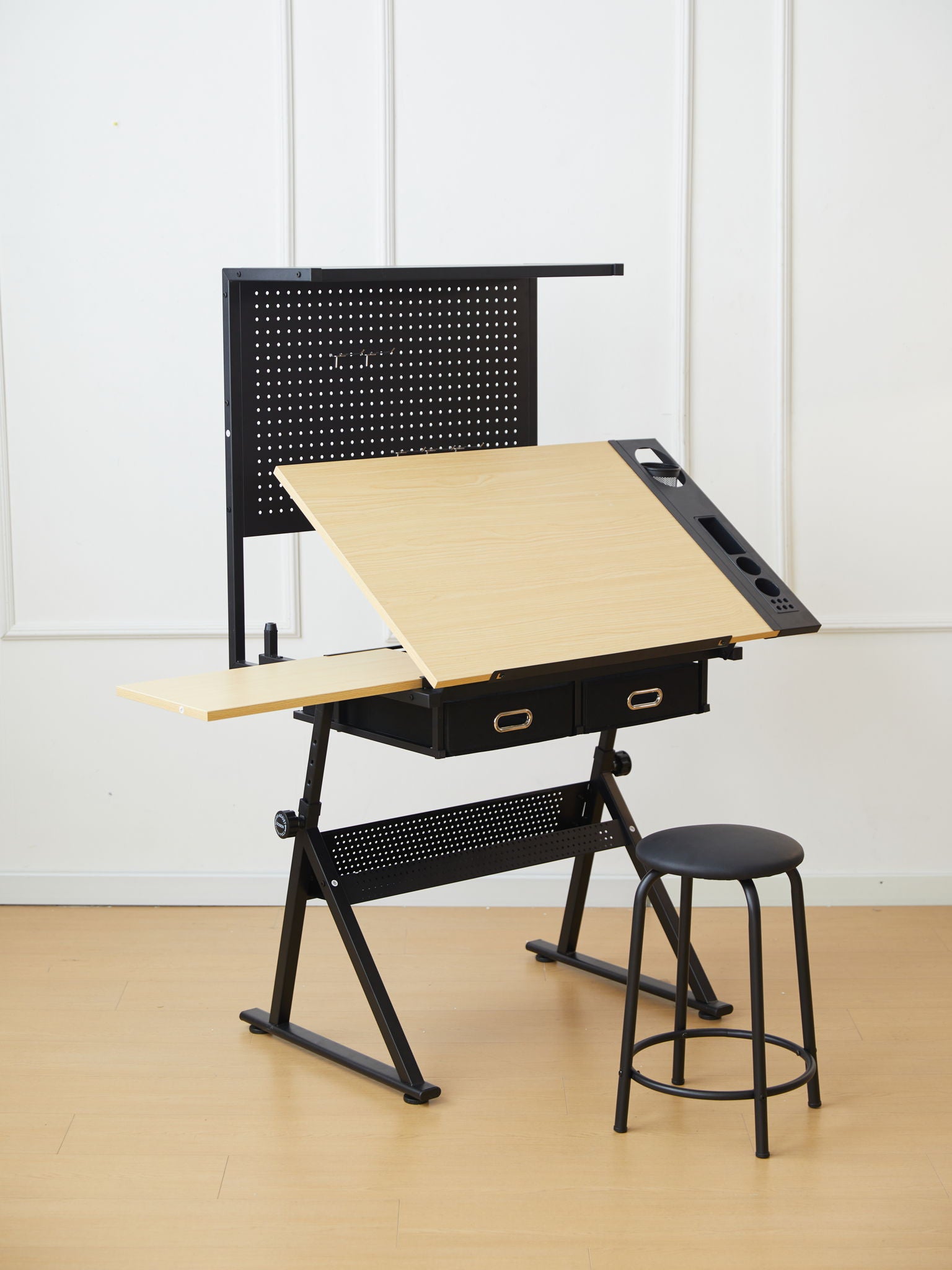 Drafting Table With Metal Perforated Board Pannel - Black / Brown - Best Buy Furniture