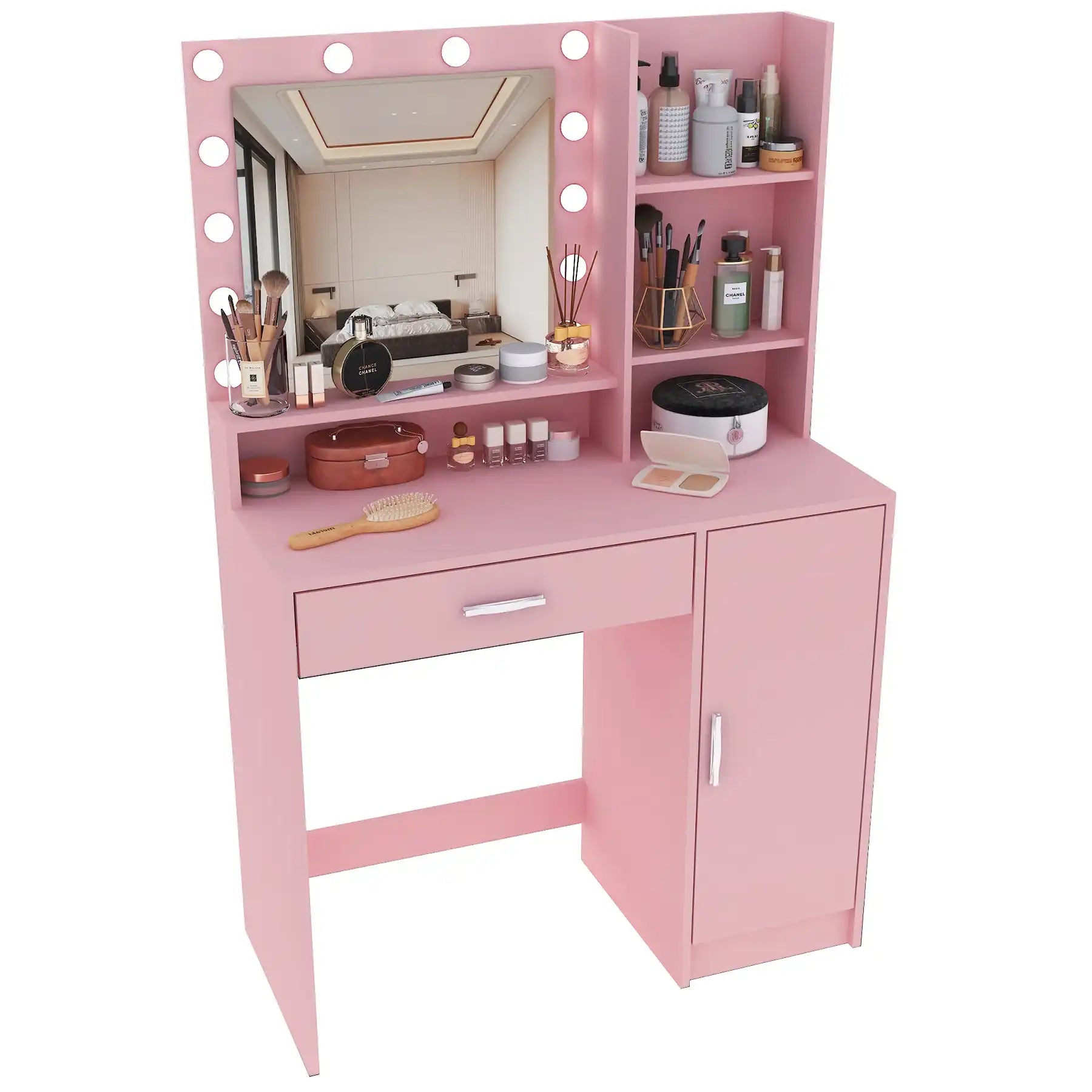 Vanity Desk with Mirror & Light, Pink Dressing Table - Best Buy Furniture