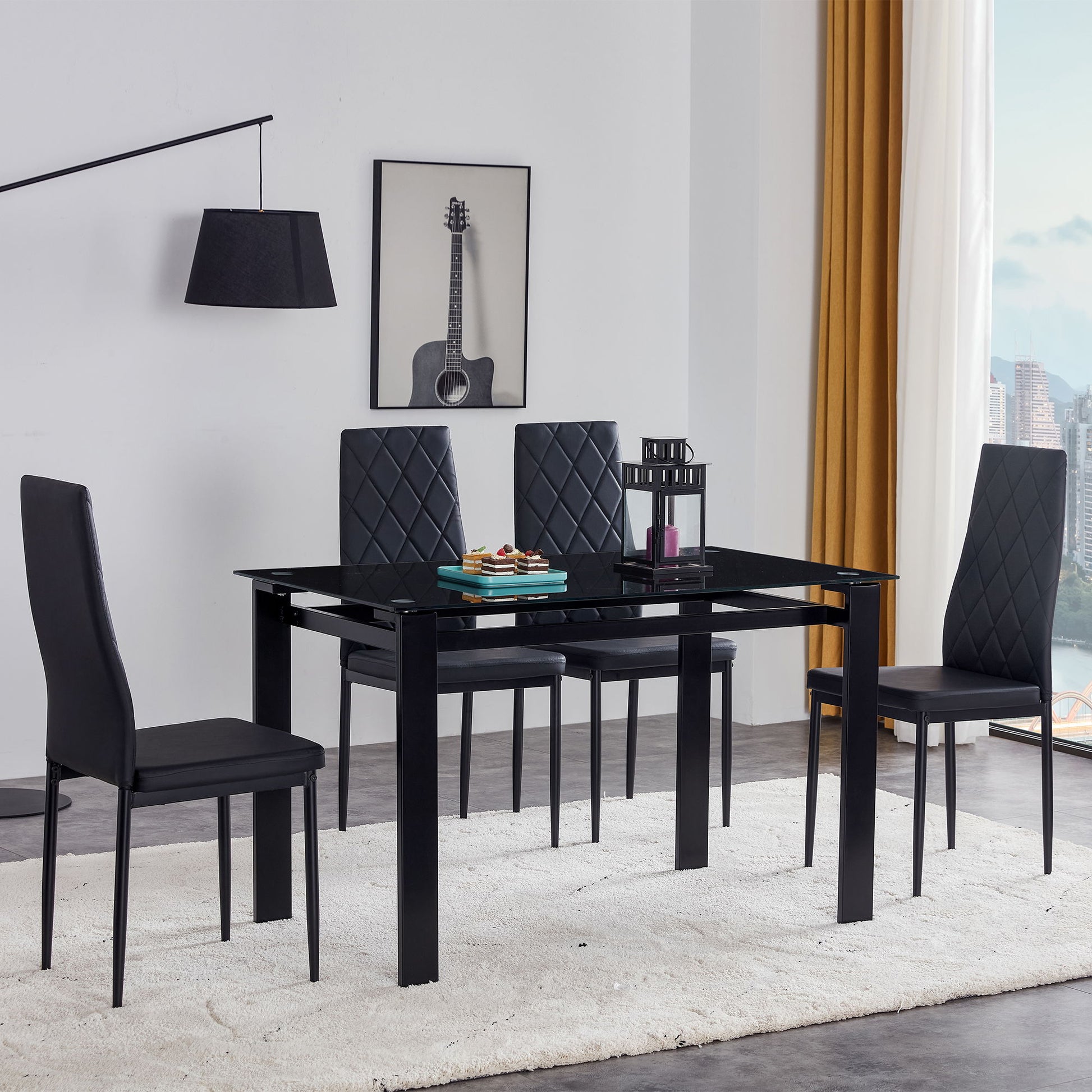 Modern 5 Piece Dining Table Set With Glass Top And Chairs - Black - Best Buy Furniture