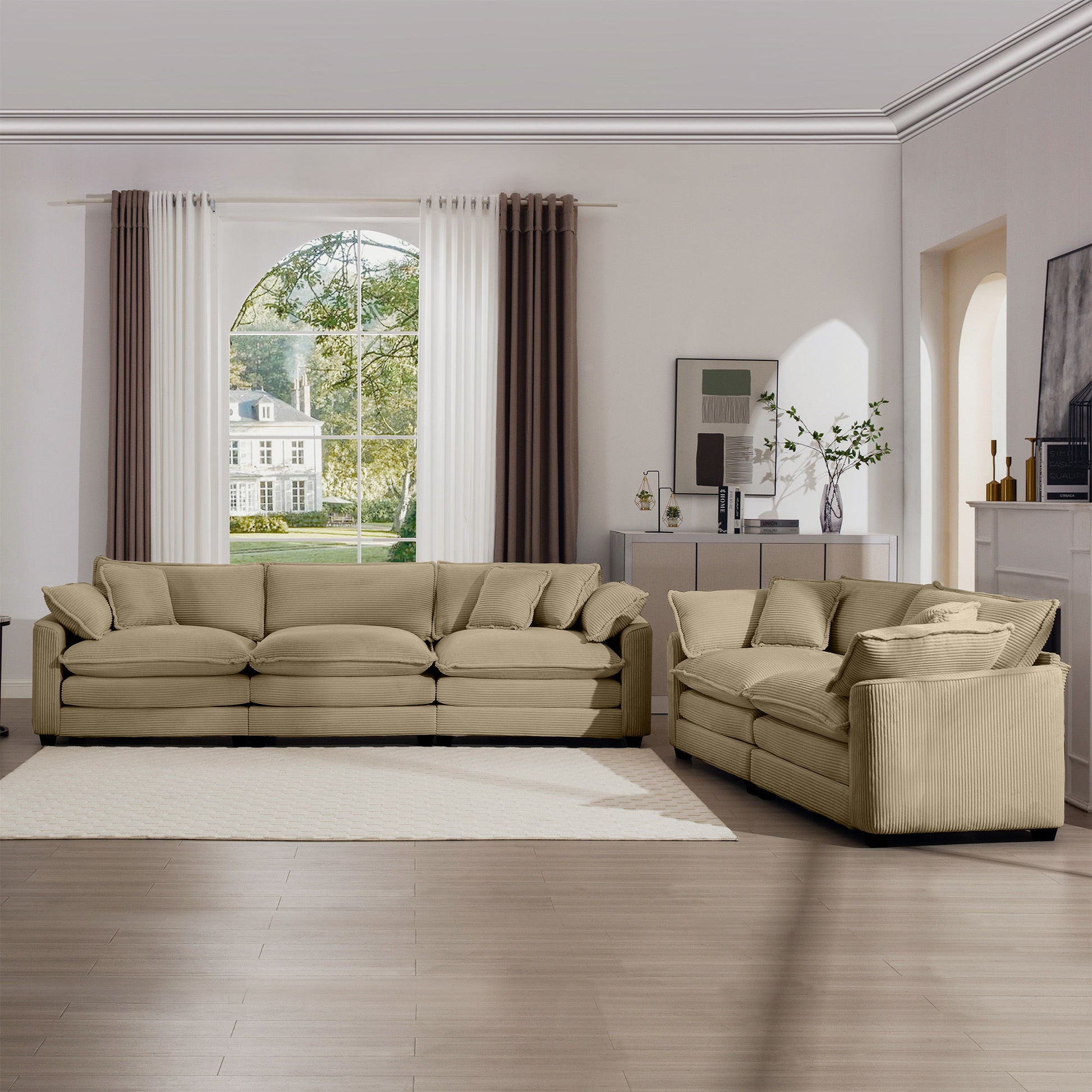 Elegant Corduroy Oversized Sectional Sofa Set With Deep Seats And Flexible Layout - Best Buy Furniture