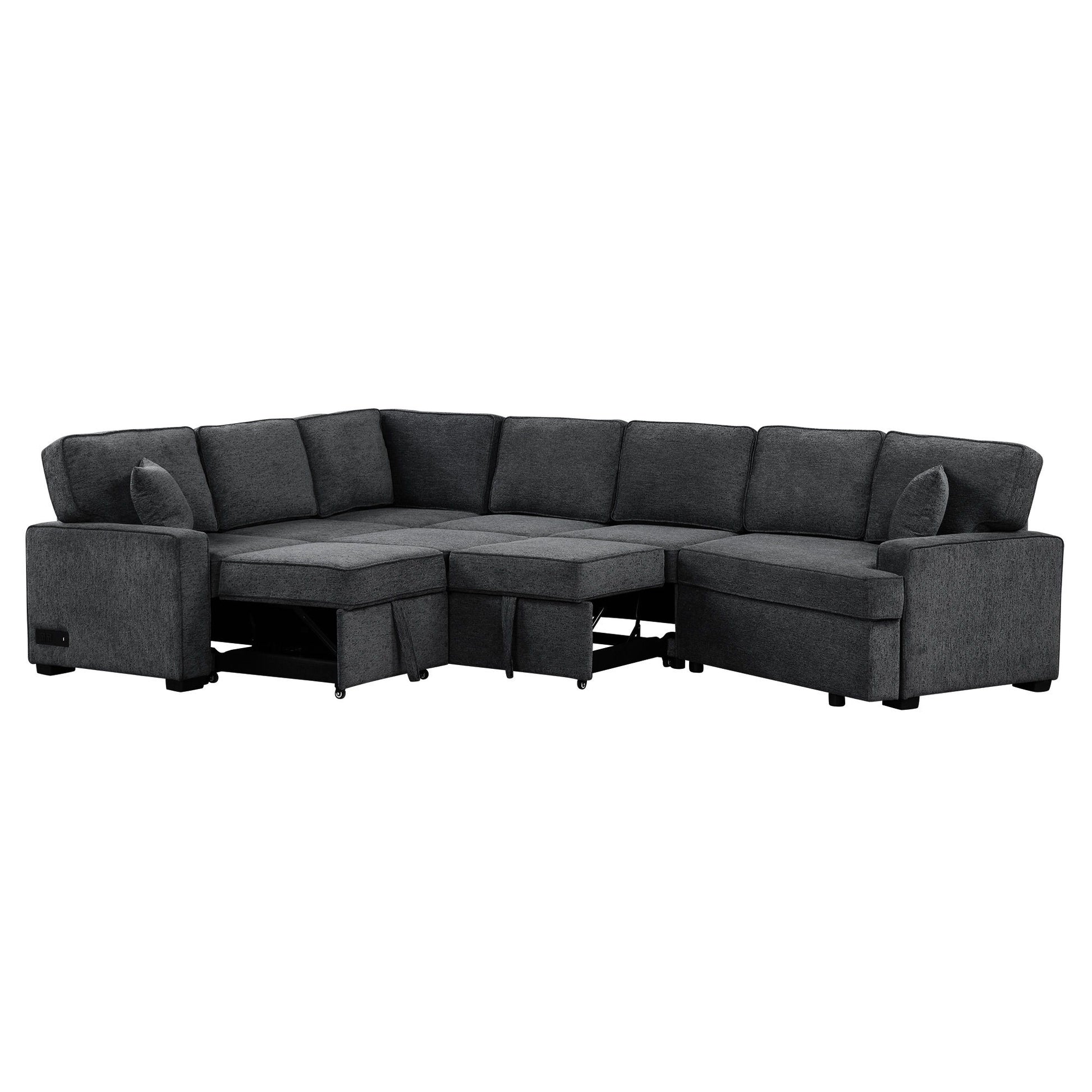L-Shaped Sofa Sectional Sofa Couch Pull-Out Sofa Bed With Charging Devices And Cup Holders For Living Room - Best Buy Furniture