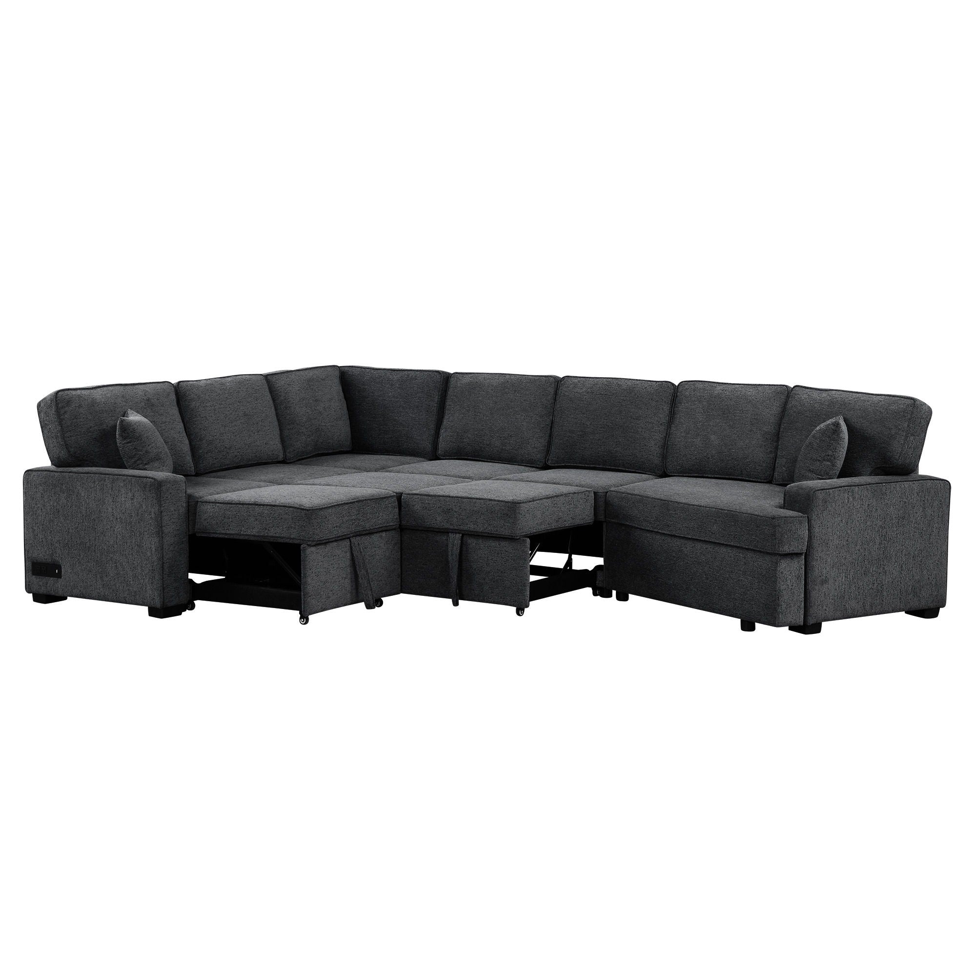 L-Shaped Sofa Sectional Sofa Couch Pull-Out Sofa Bed With Charging Devices And Cup Holders For Living Room - Best Buy Furniture