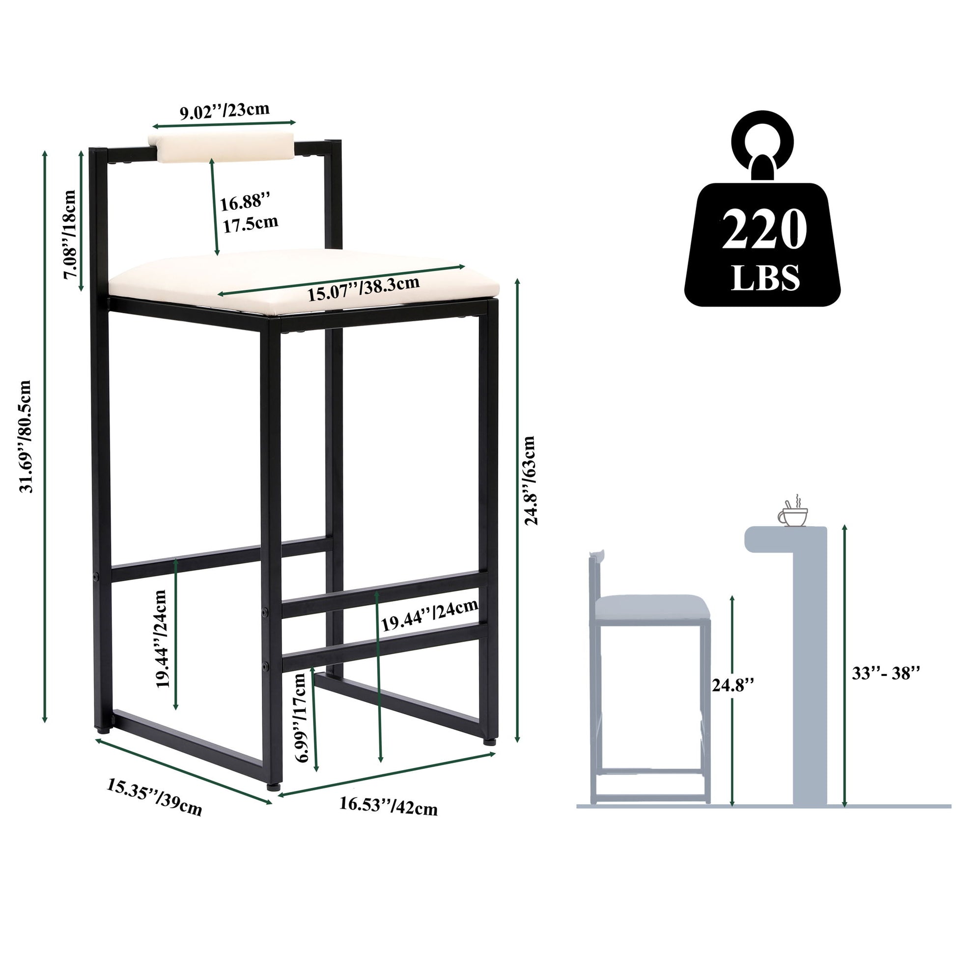 Elegant Bar Stool Set With Backrest And Footrest, Counter Height (Set of 2) - Best Buy Furniture