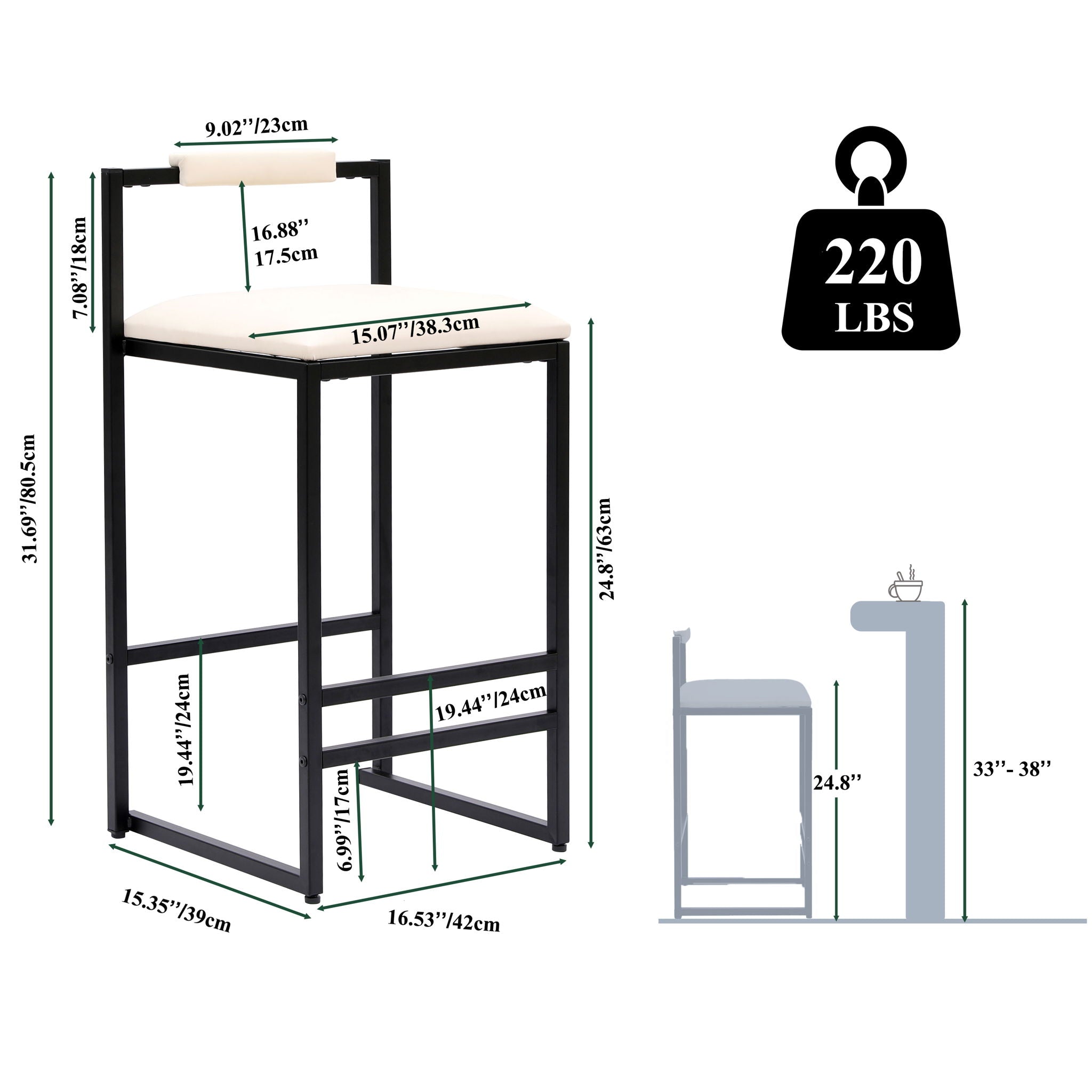 Elegant Bar Stool Set With Backrest And Footrest, Counter Height (Set of 2) - Best Buy Furniture
