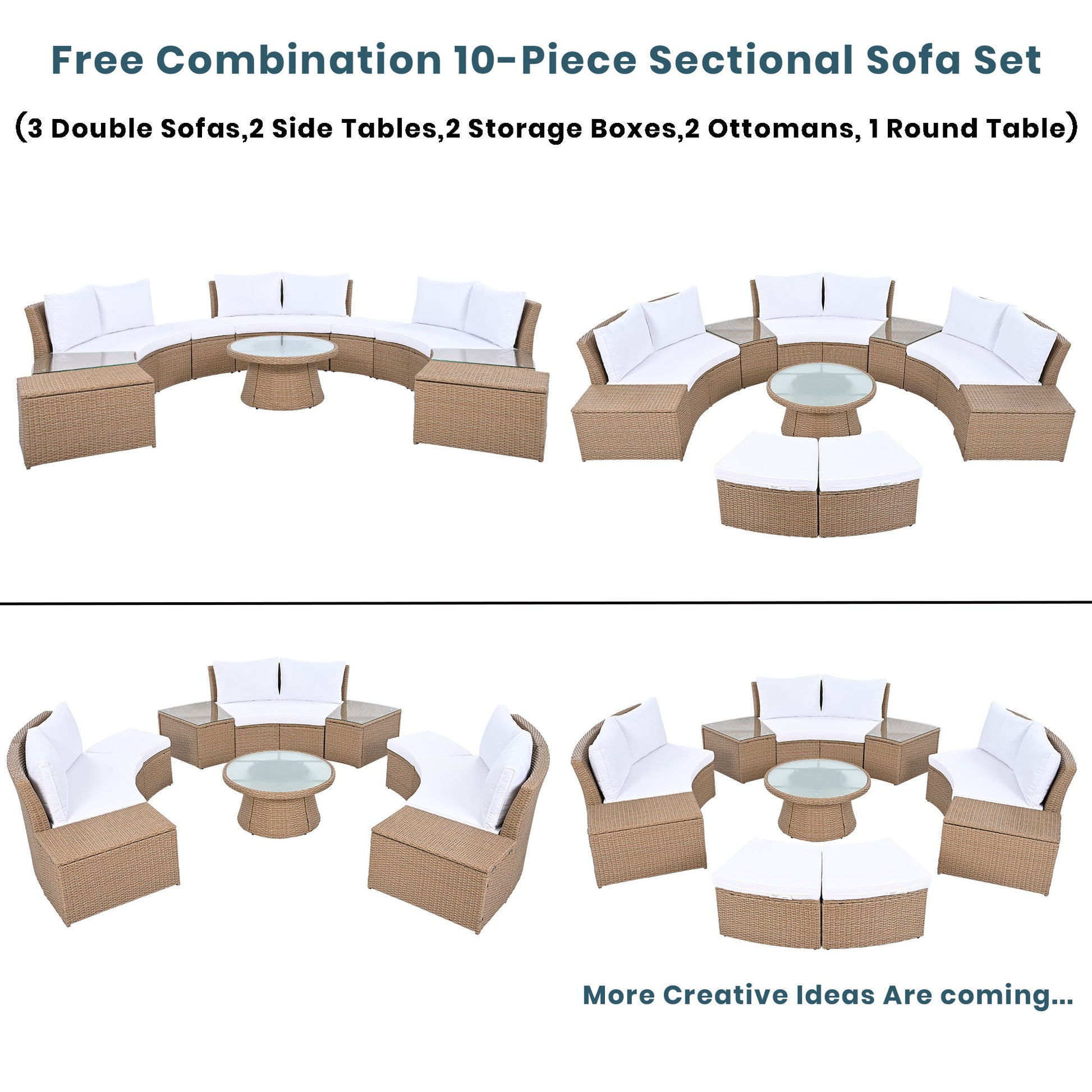 10 Piece Outdoor Sectional Half Round Patio Rattan Sofa Set - Best Buy Furniture