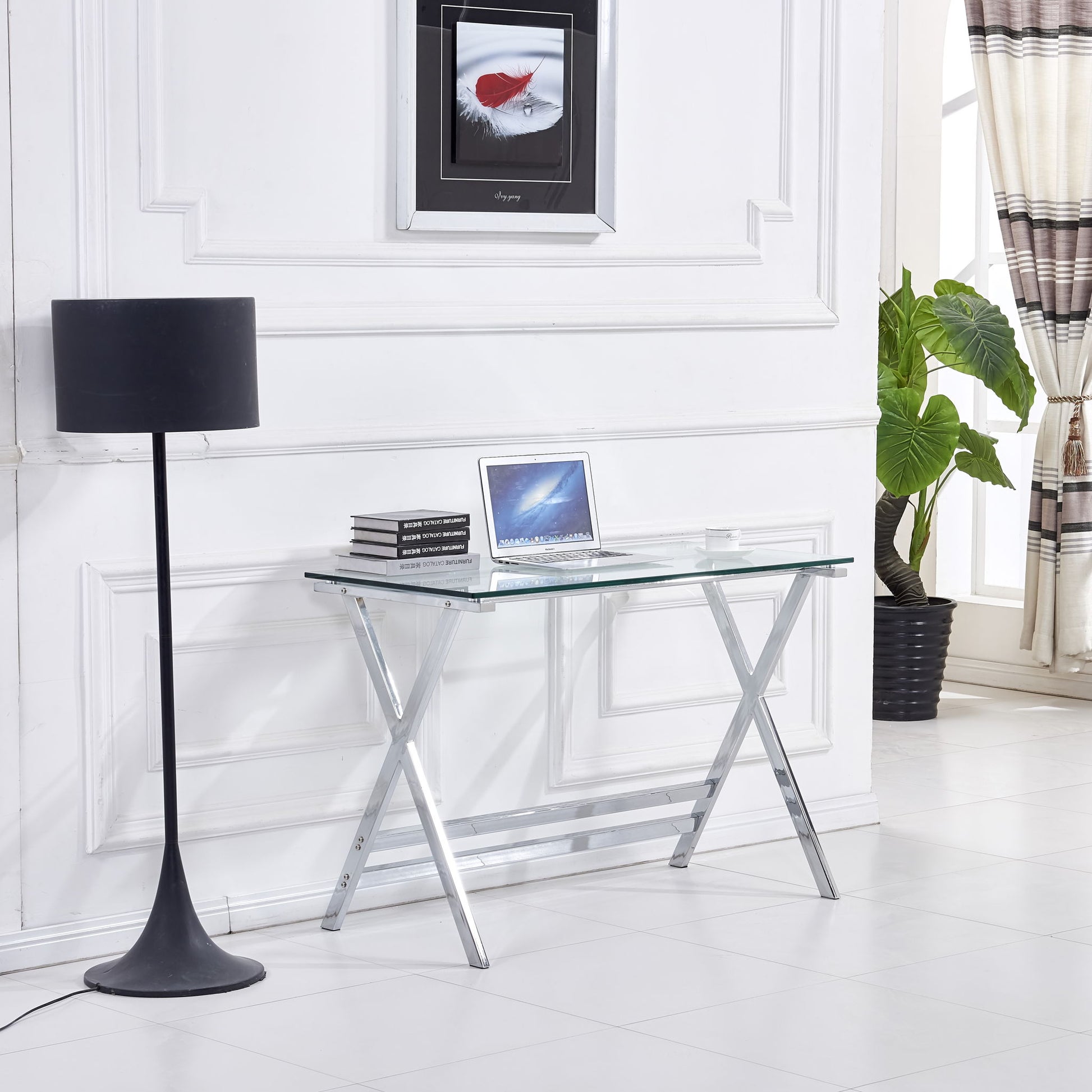 Transparent Glass Computer Desk With Rounded Edges, Tempered Glass Laptop Table - Clear - Best Buy Furniture