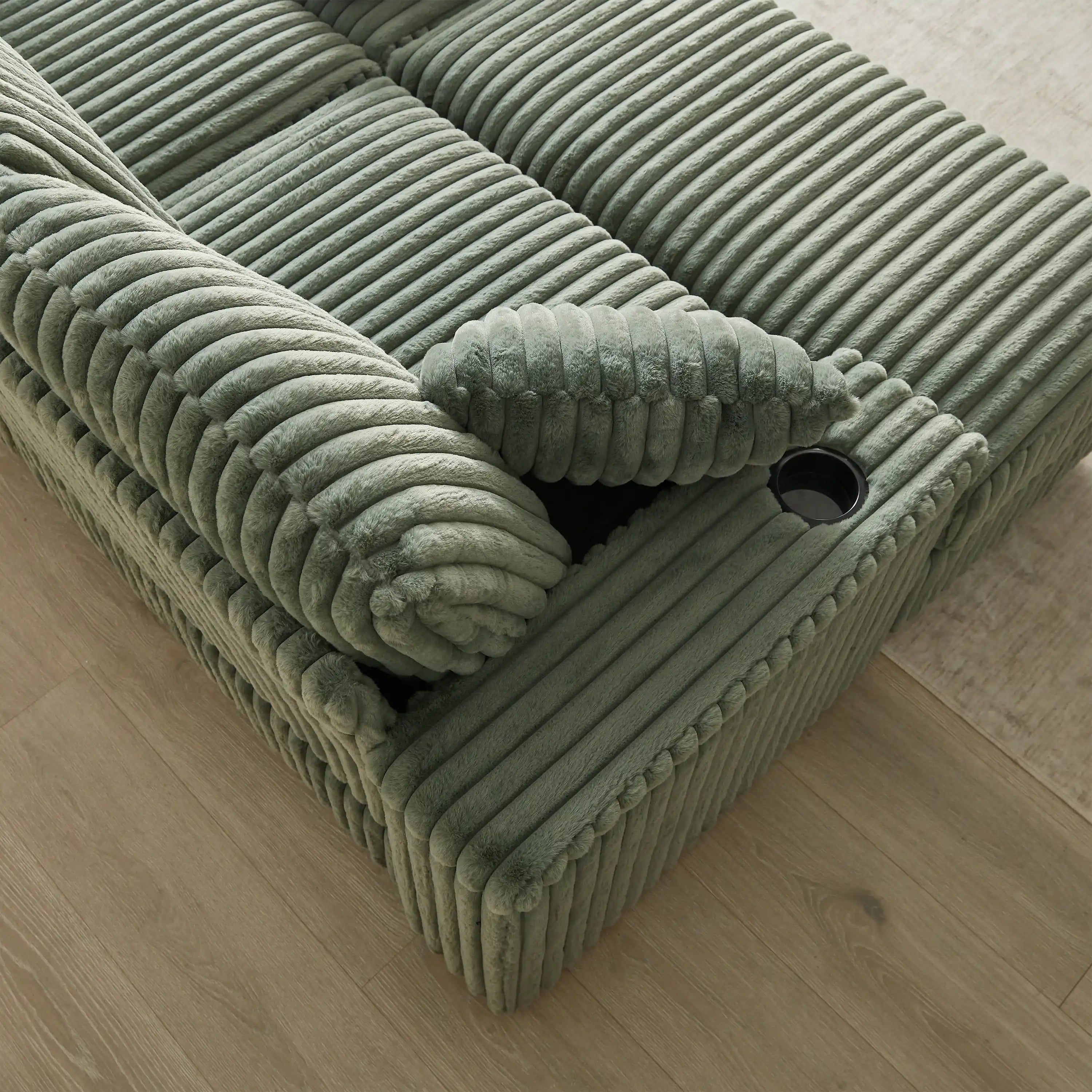 Xena Modern Corduroy Sofa With Cupholders with Storage And Ottomans - Best Buy Furniture