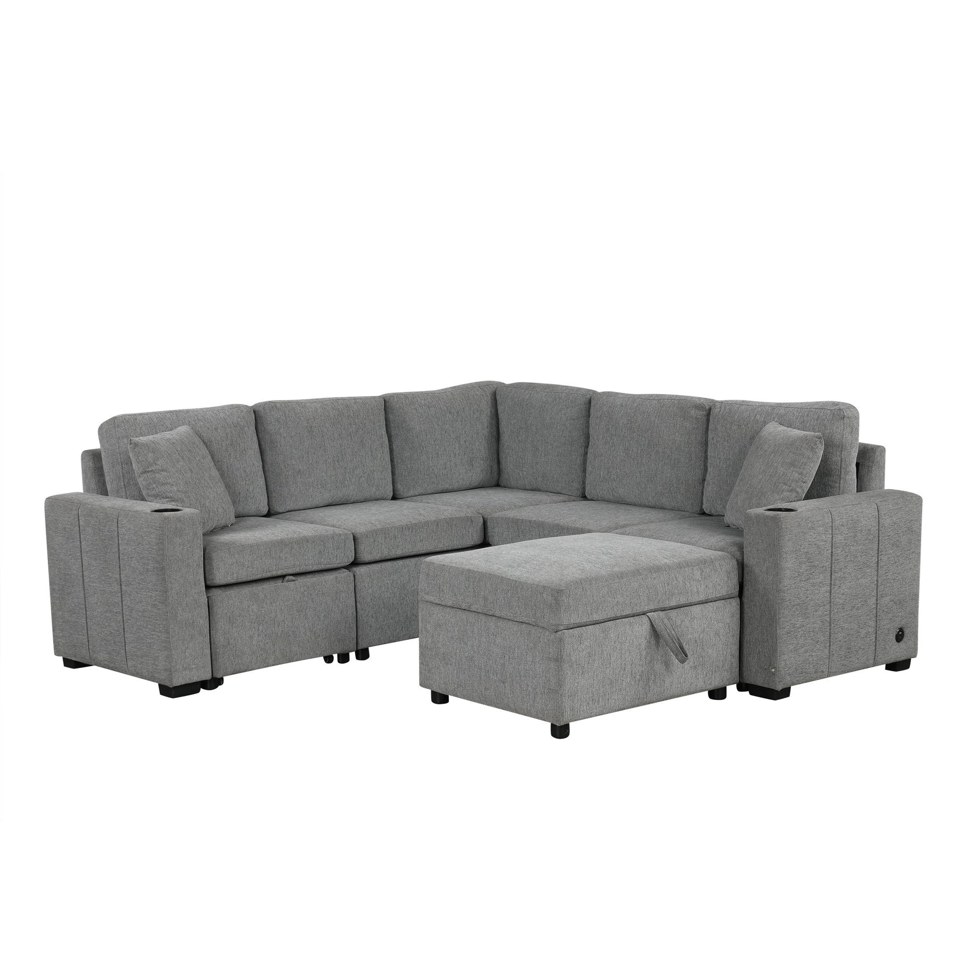 Sectional Sofa Convertible Pull-Out Sofa Bed With A Movable Storage Ottoman For Living Room - Best Buy Furniture