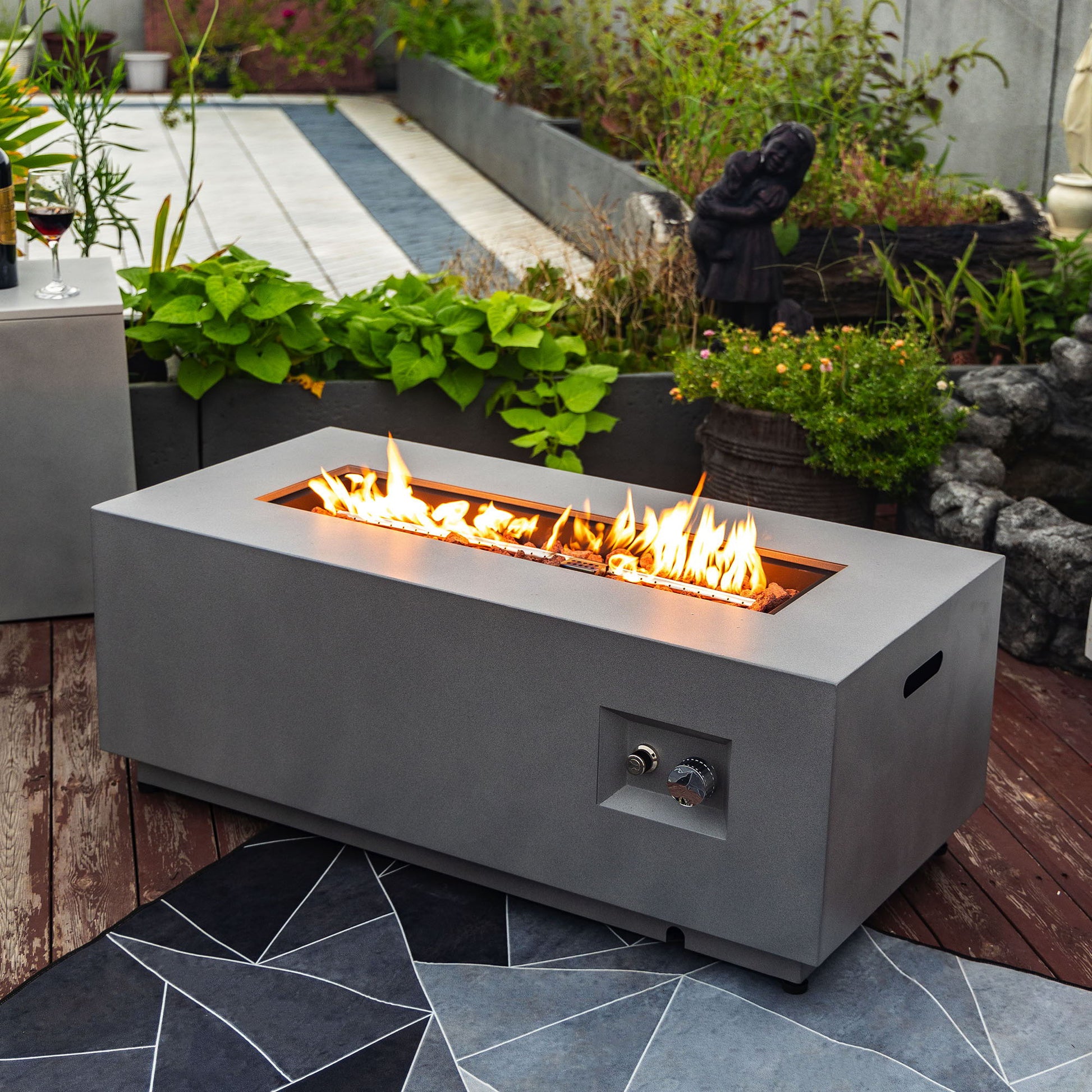 42" Propane Gas Fire Pit Table, 50000 Btu Rectangular Steel Fire Pit With Glass Wind Guard For Outside Patio Deck Garden Courtyard - Gray - Best Buy Furniture