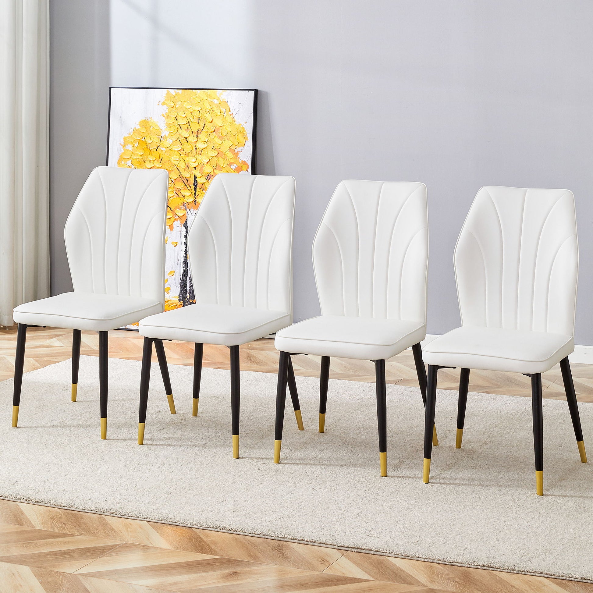 4 Modern Dining Chairs With Stylish Patterned Backrest And Metal Legs - Best Buy Furniture
