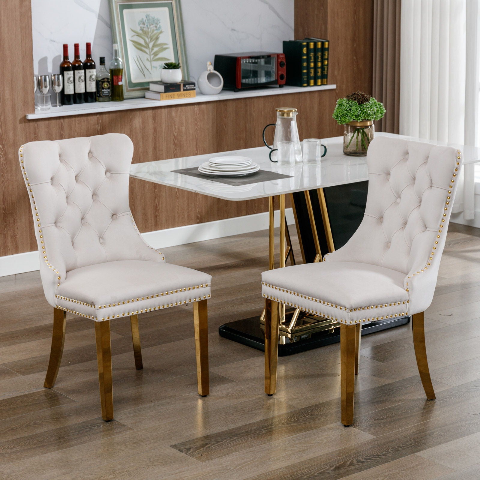 Nikki - Modern, High-End Tufted Solid Wood Contemporary Velvet Upholstered Dining Chair With Golden Stainless Steel Plating Legs, Nailhead Trim (Set of 2) - Best Buy Furniture
