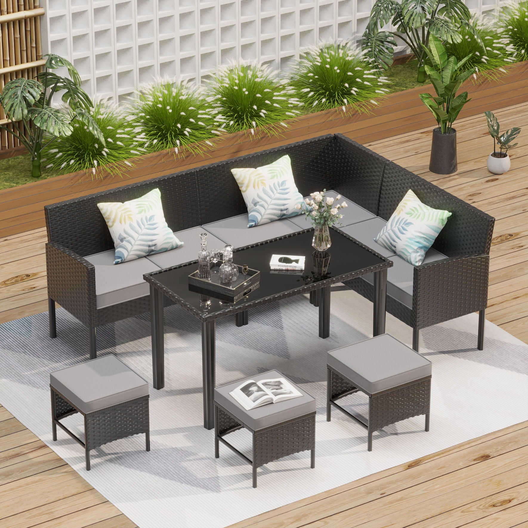 7 Piece Outdoor Furniture Set Waterproof Cushions Glass Table - Best Buy Furniture