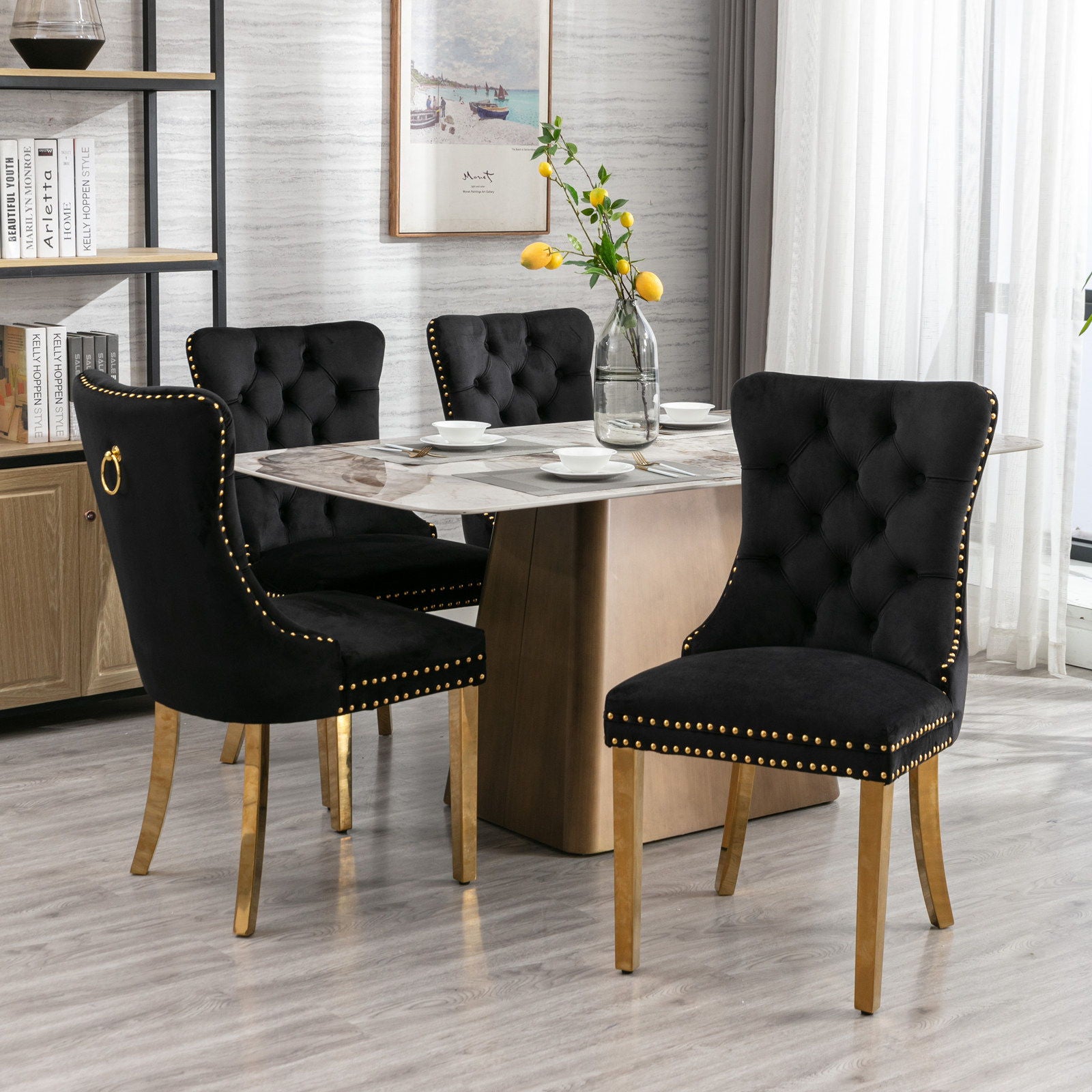 Nikki - Modern, High-End Tufted Solid Wood Contemporary Velvet Upholstered Dining Chair With Golden Stainless Steel Plating Legs, Nailhead Trim (Set of 2) - Best Buy Furniture