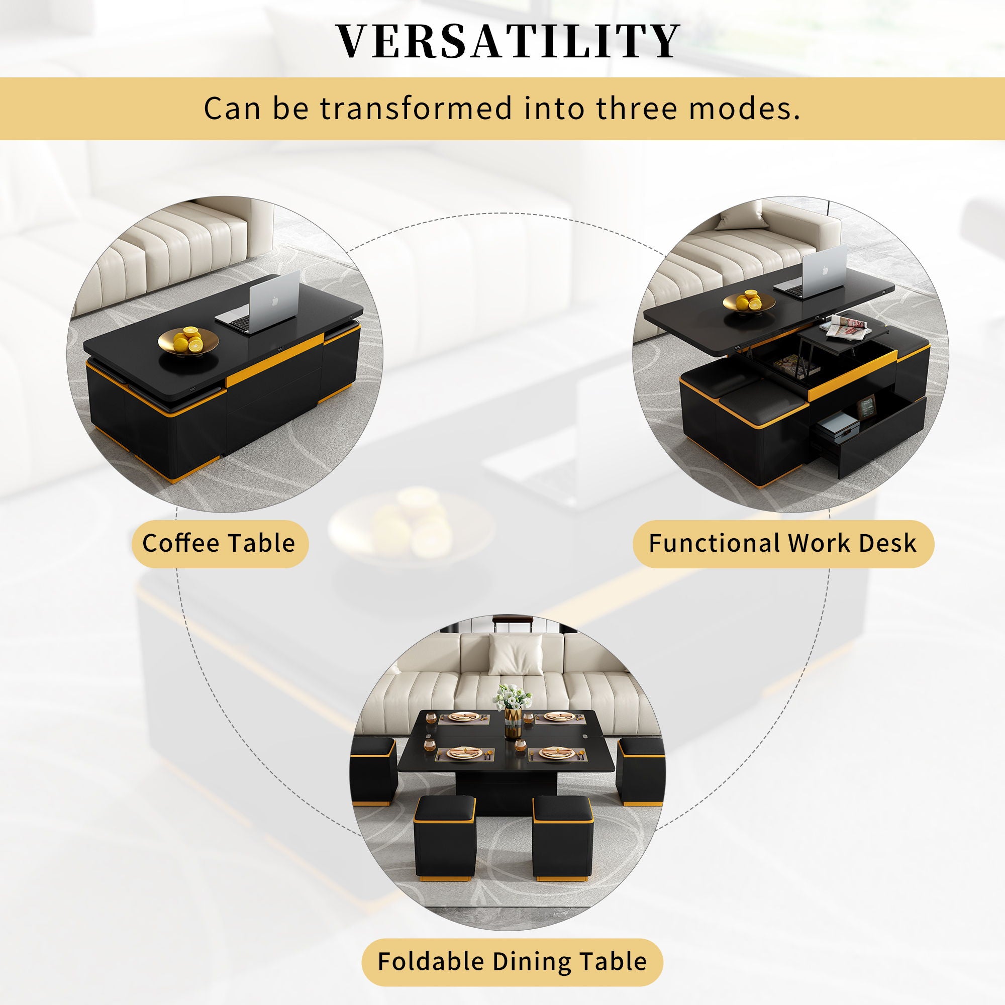 Multi Functional Adjustable Coffee Table With 4 Storage Stools - Best Buy Furniture