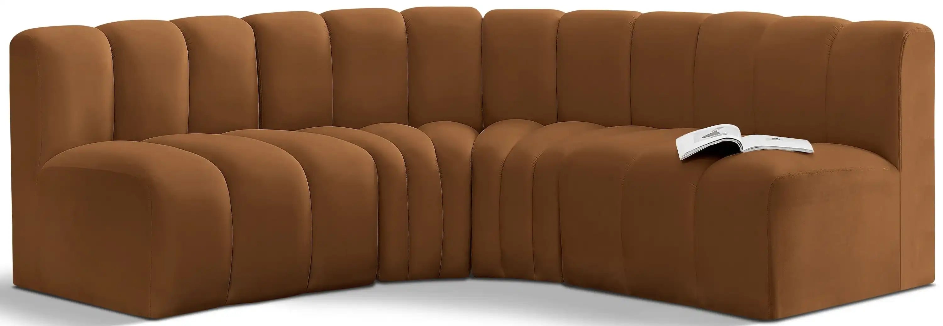 Arc - Velvet 4 Piece Corner Modular Sofa - Saddle - Best Buy Furniture