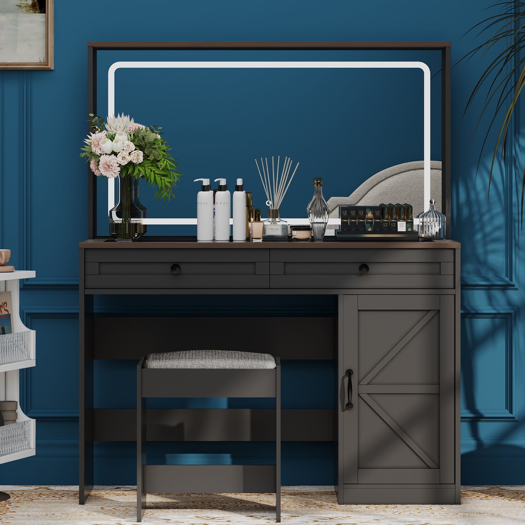 Makeup Vanity Table, Makeup Table With Large Mirror And LED Light Strip, Brightness Adjustable, Dressing Table Desk With 3 Drawers, Vanity Desk For Women (With Stool) - Best Buy Furniture