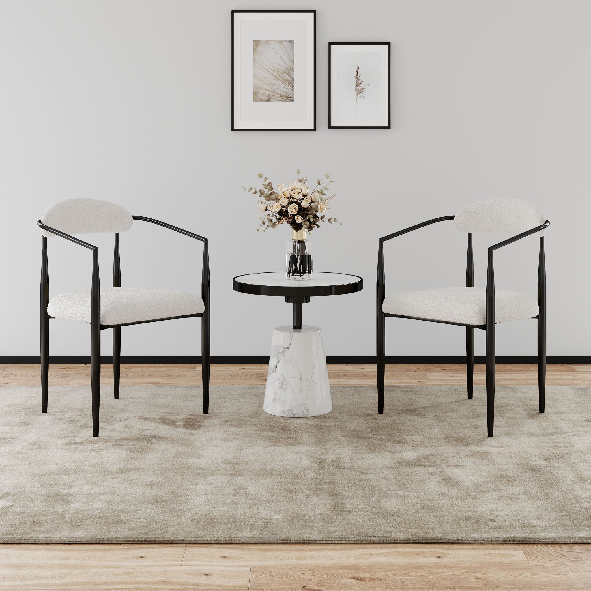 Dining Chairs (Set of 2), Mid-Century Modern Dining Chairs, Kitchen Dining Room Chairs, Round Boucle Backrest Sherpa Dining Chair With Metal Legs - Best Buy Furniture