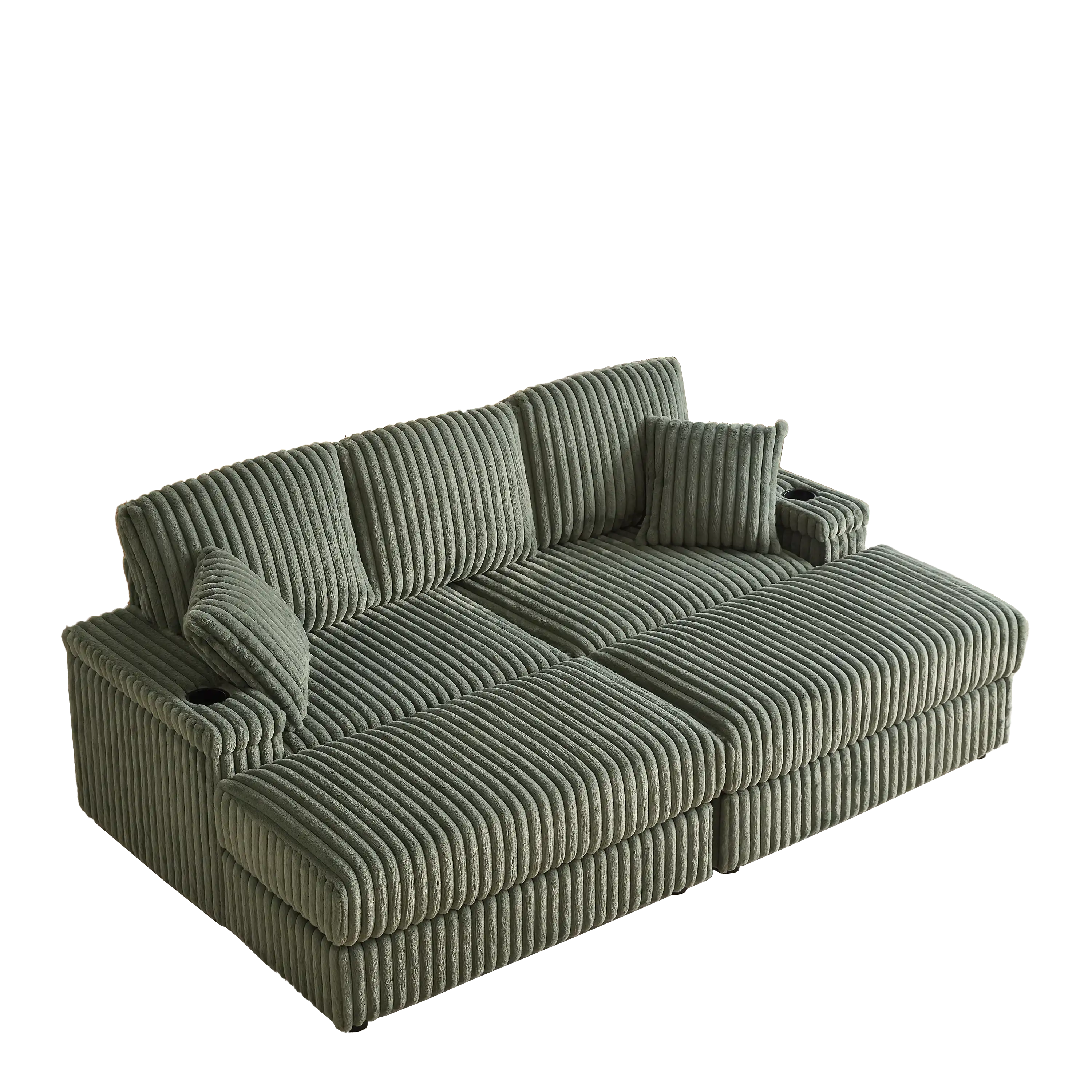 Xena Modern Corduroy Sofa With Cupholders with Storage And Ottomans - Best Buy Furniture