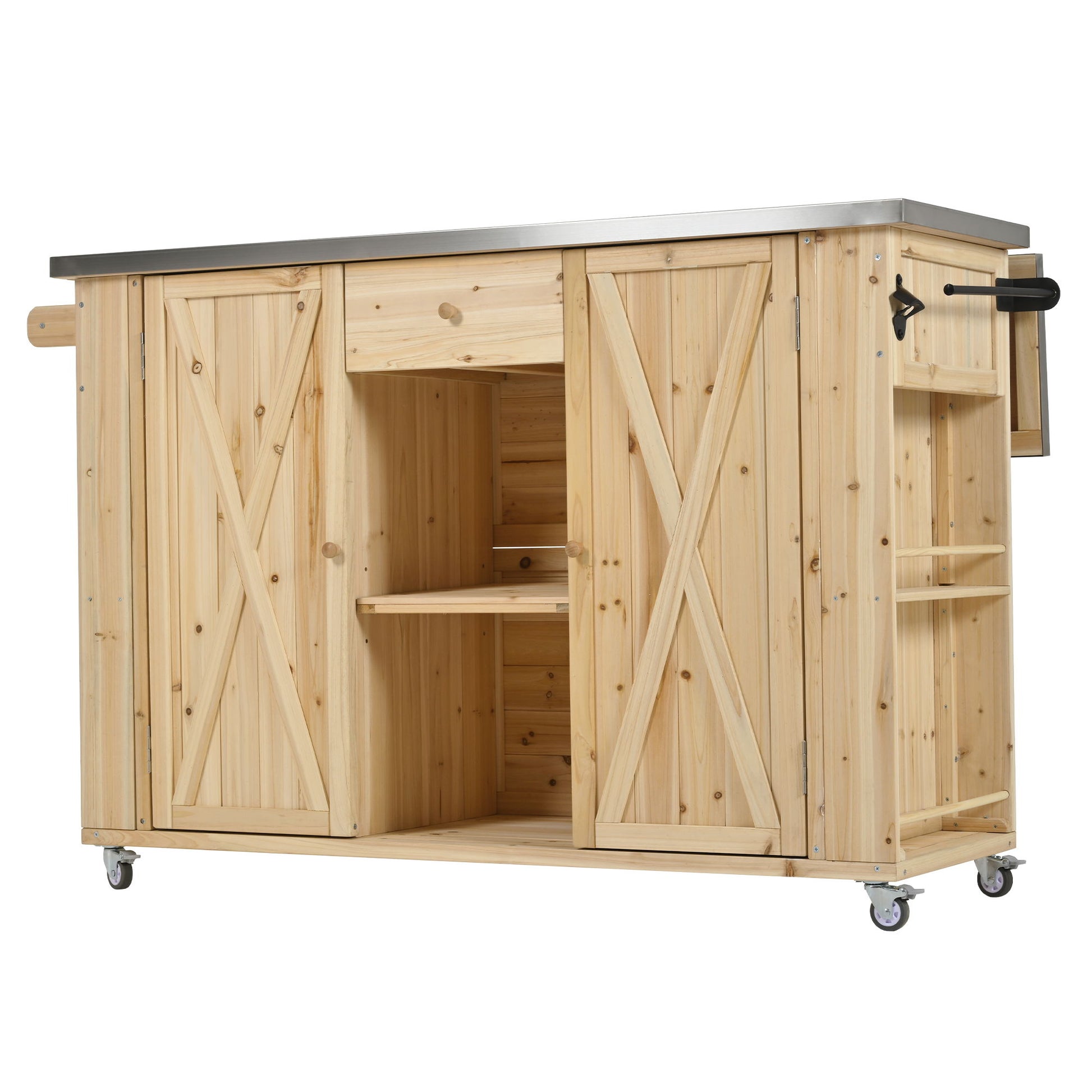 Outdoor Kitchen Island With Stainless Steel Top, Ample Storage Space, Towel And Spice Racks And A Bottle Opener - Best Buy Furniture