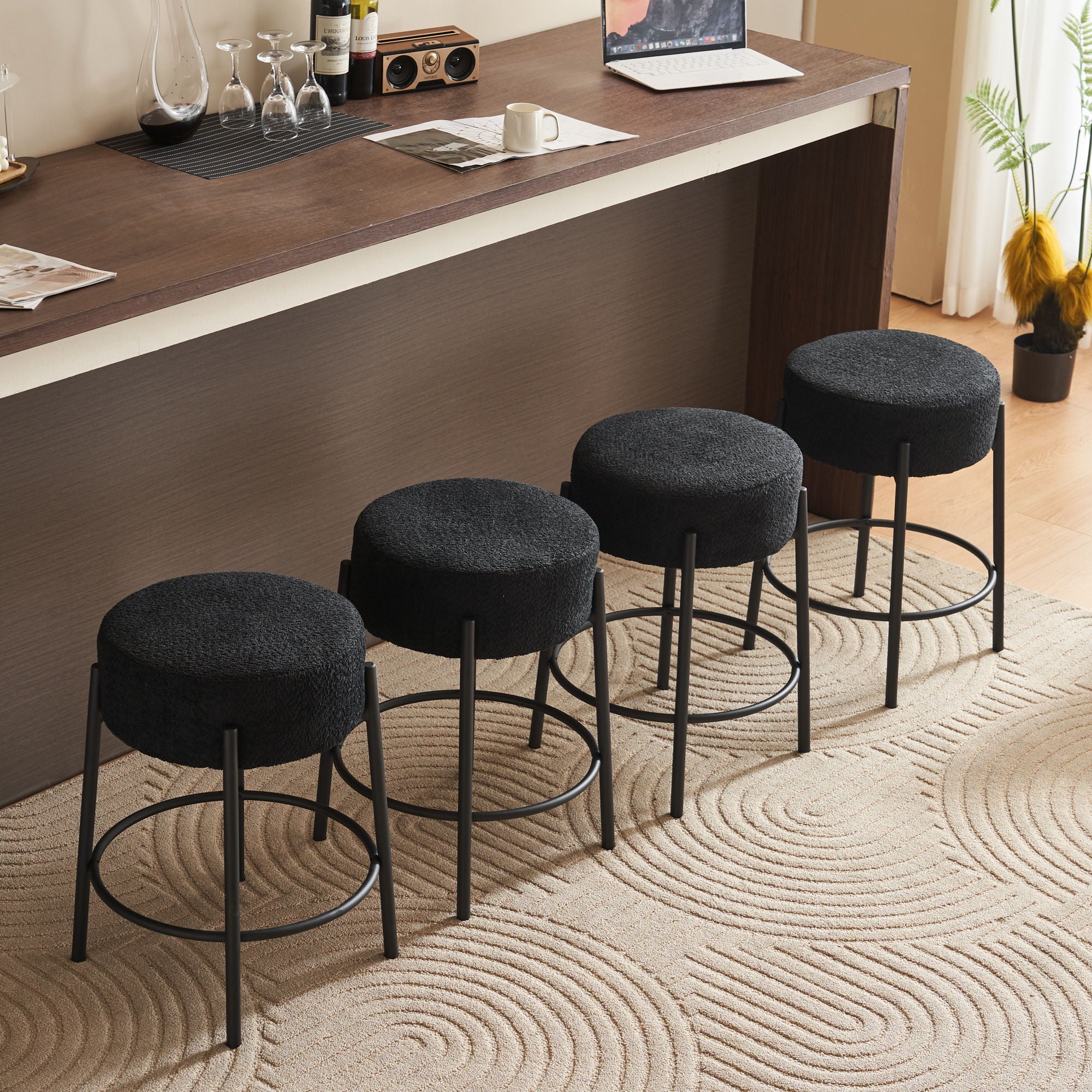 Round Bar Stools (Set of 2), Contemporary Upholstered Dining Stools For Kitchens, Coffee Shops And Bar Stores - Best Buy Furniture