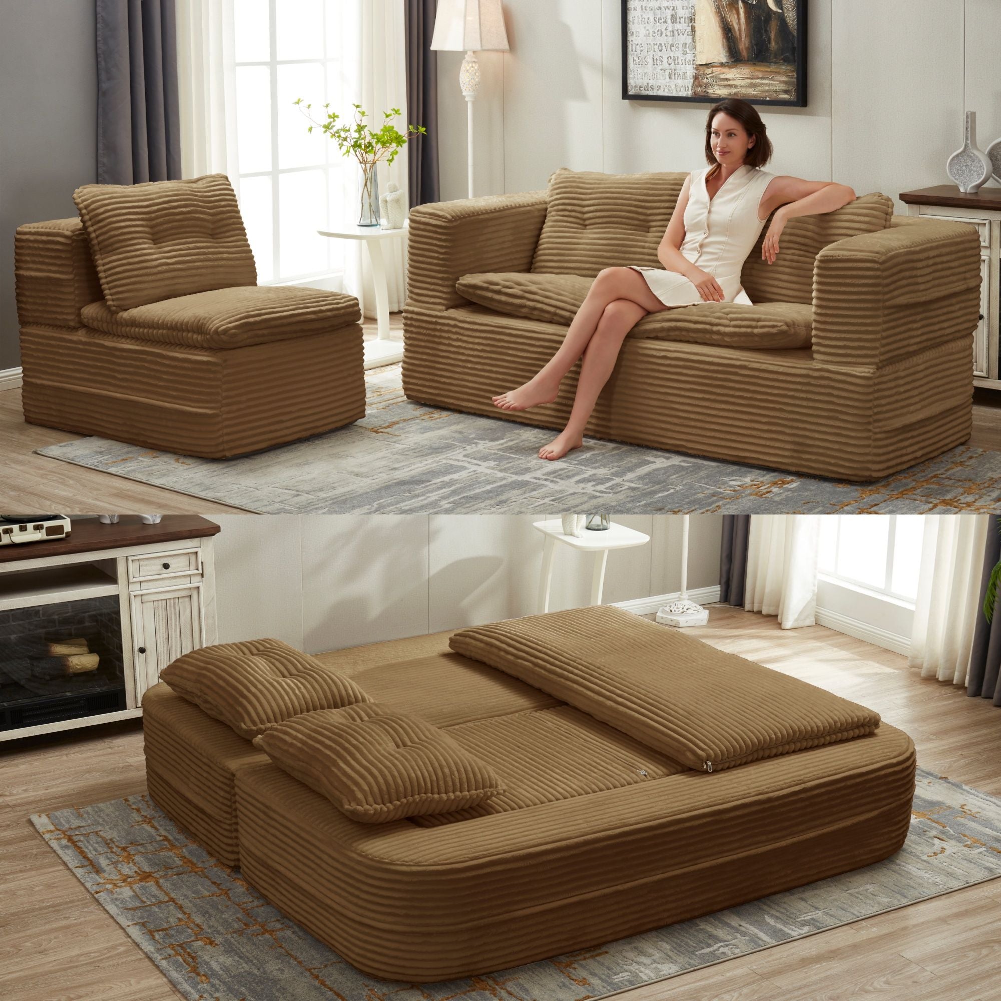 Multi Functional Sectional Sofa Bed With Independent Chaise Lounge And Functional Blanket - Best Buy Furniture