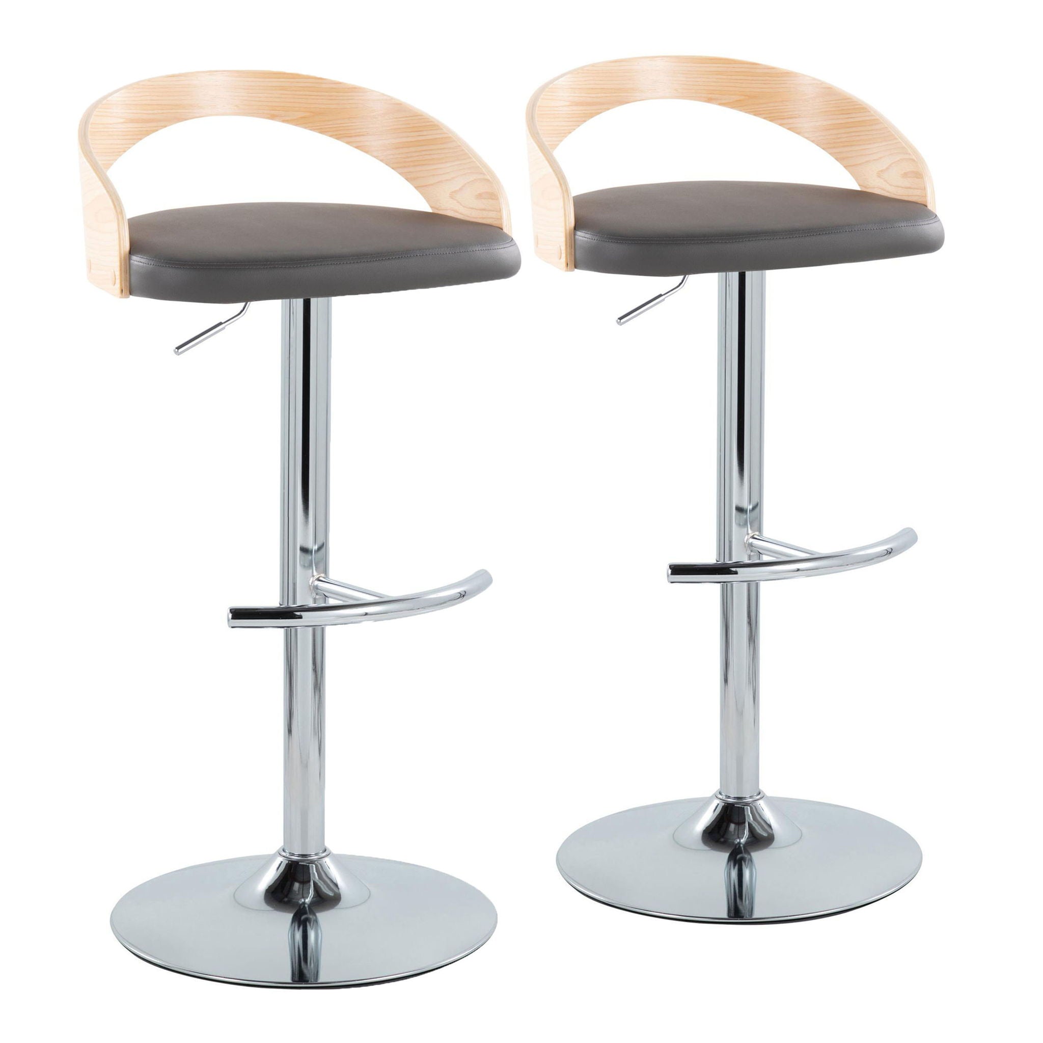 Grotto - Contemporary Adjustable Barstool, Swivel With Rounded T Footrest (Set of 2) - Best Buy Furniture