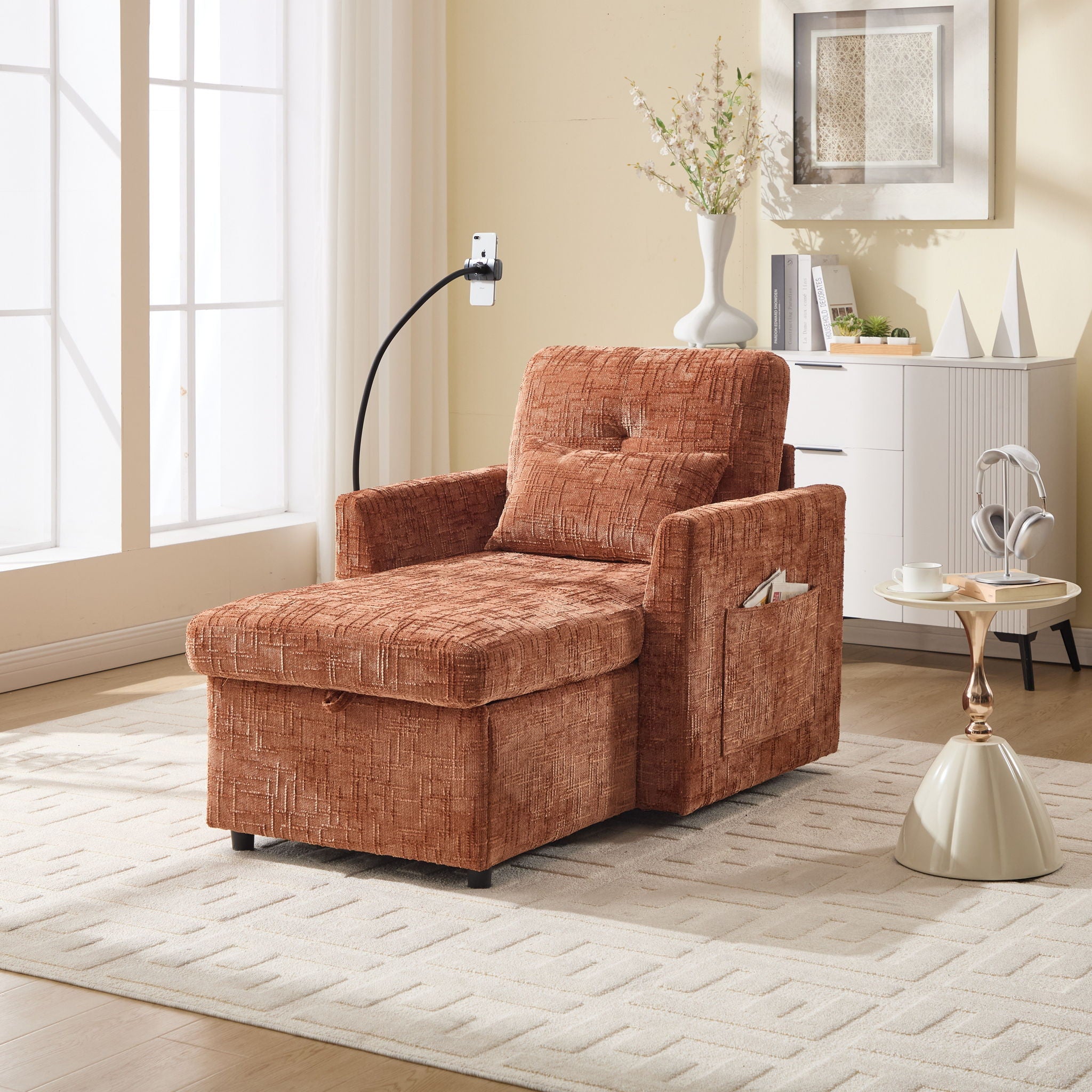 Multifunctional Chenille Recliner Sofa With Storage And Phone Bracket - Best Buy Furniture