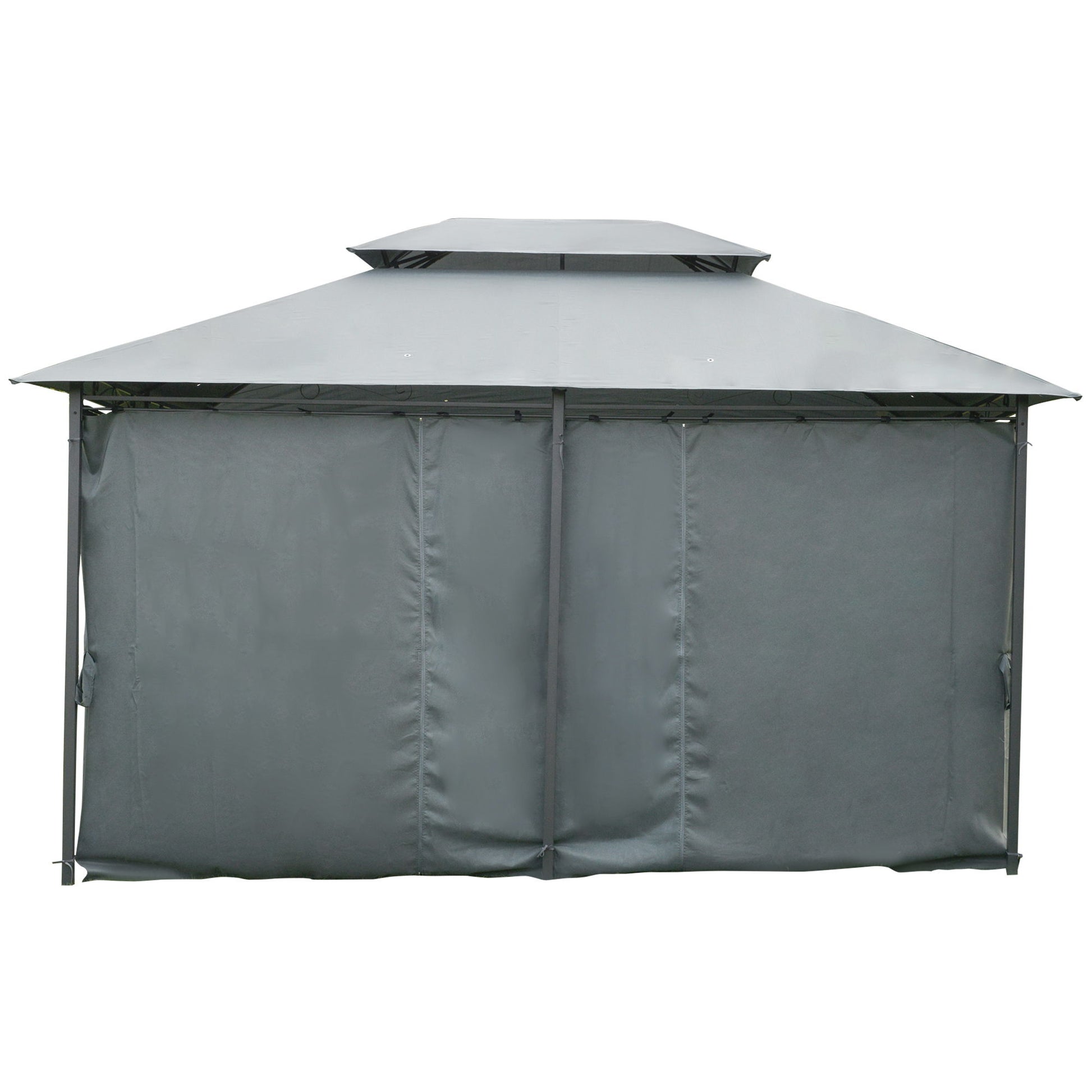 Outsunny - Patio Gazebo, Outdoor Gazebo Canopy Shelter With Curtains, Vented Roof, Steel Frame For Garden, Lawn, Backyard And Deck, - Sage Gray - Best Buy Furniture