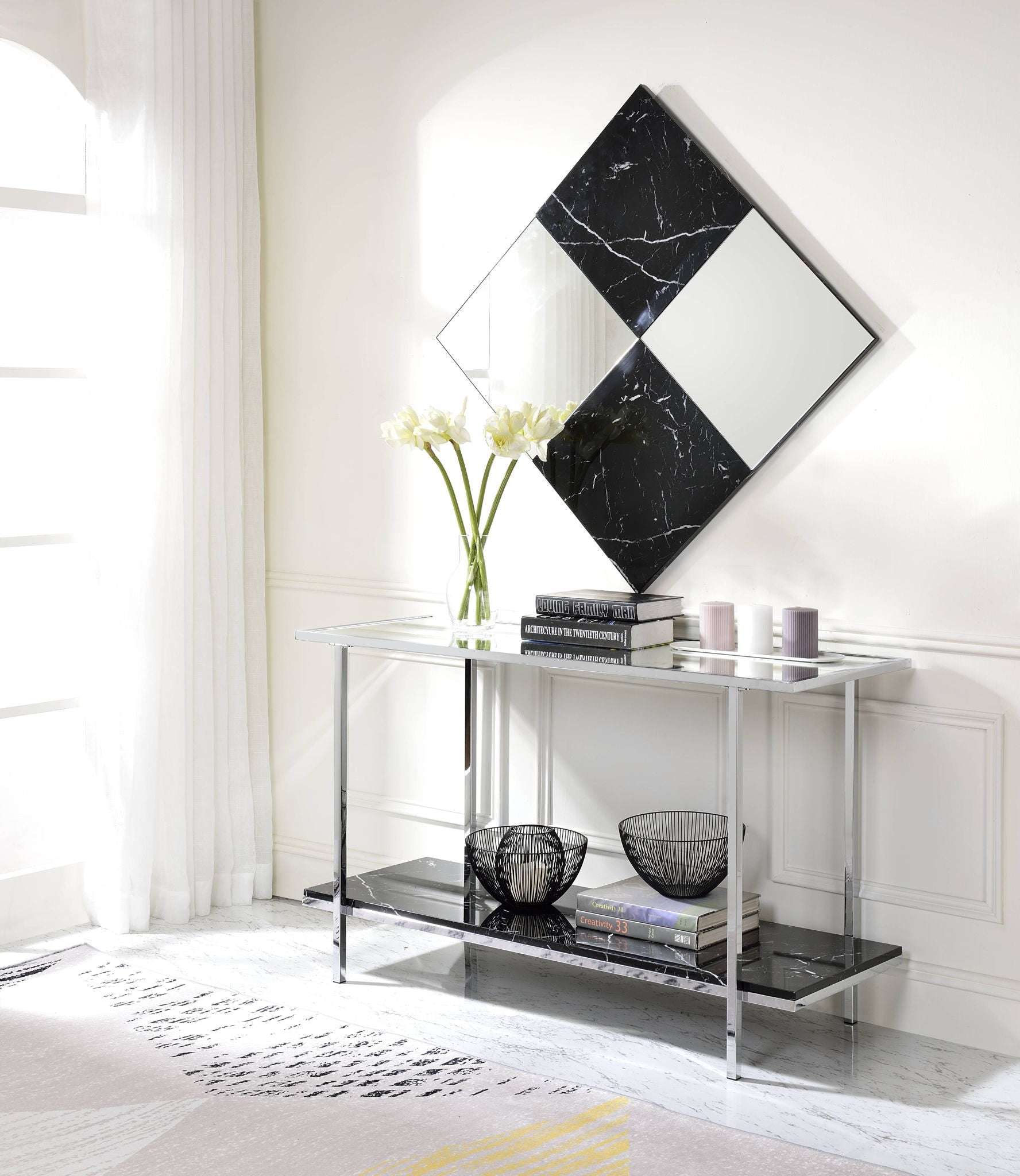 Angwin - Mirrored Faux Marble Console Table - Multi - Best Buy Furniture