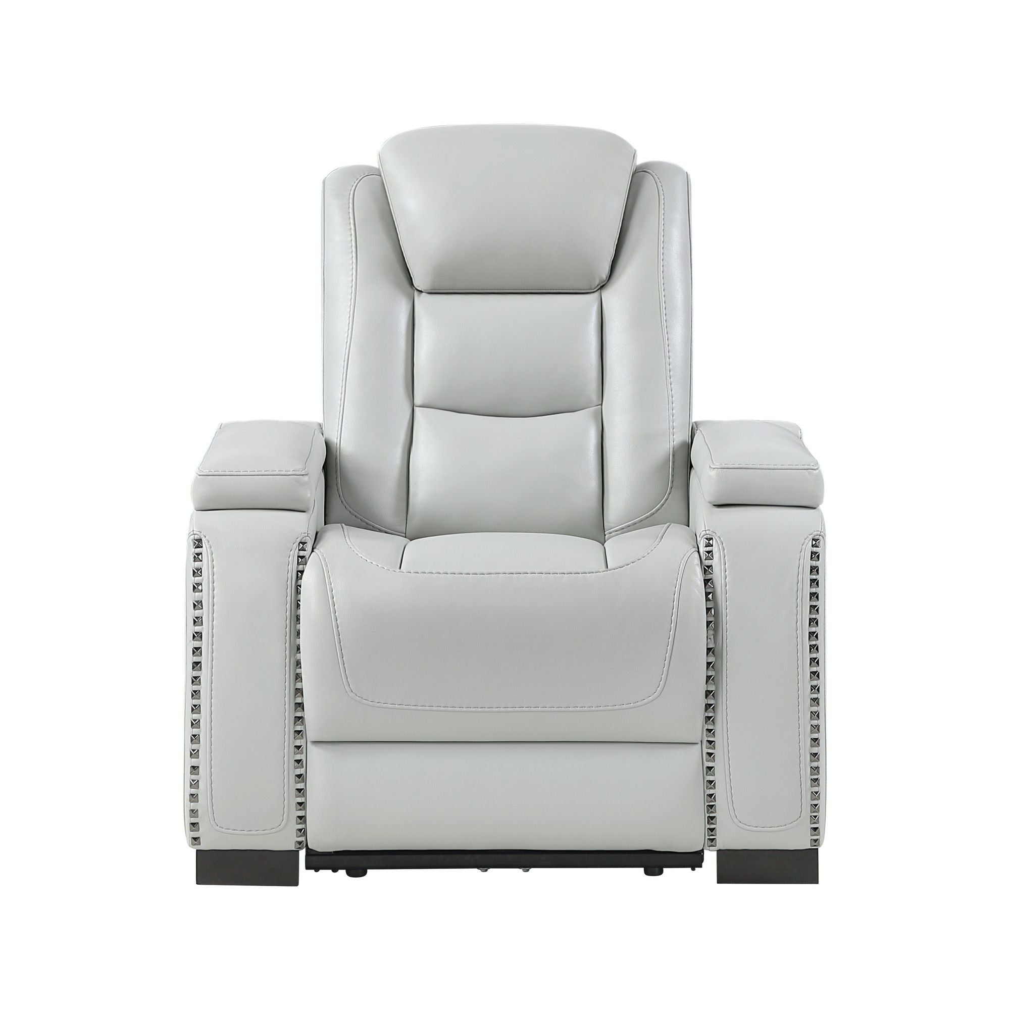 Power Recliner With Power Headrest And LED Bookshelf Arms, USB Charging - Grey - Best Buy Furniture