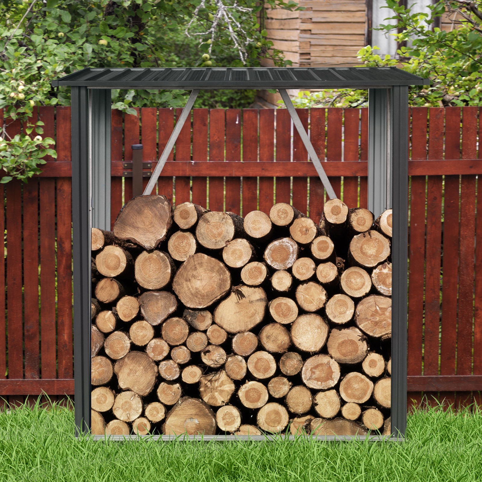 Outdoor Meta Firewood Rack, Open Wood Shed For Firewood, Pellet, Or Lumber Storage - Black - Best Buy Furniture