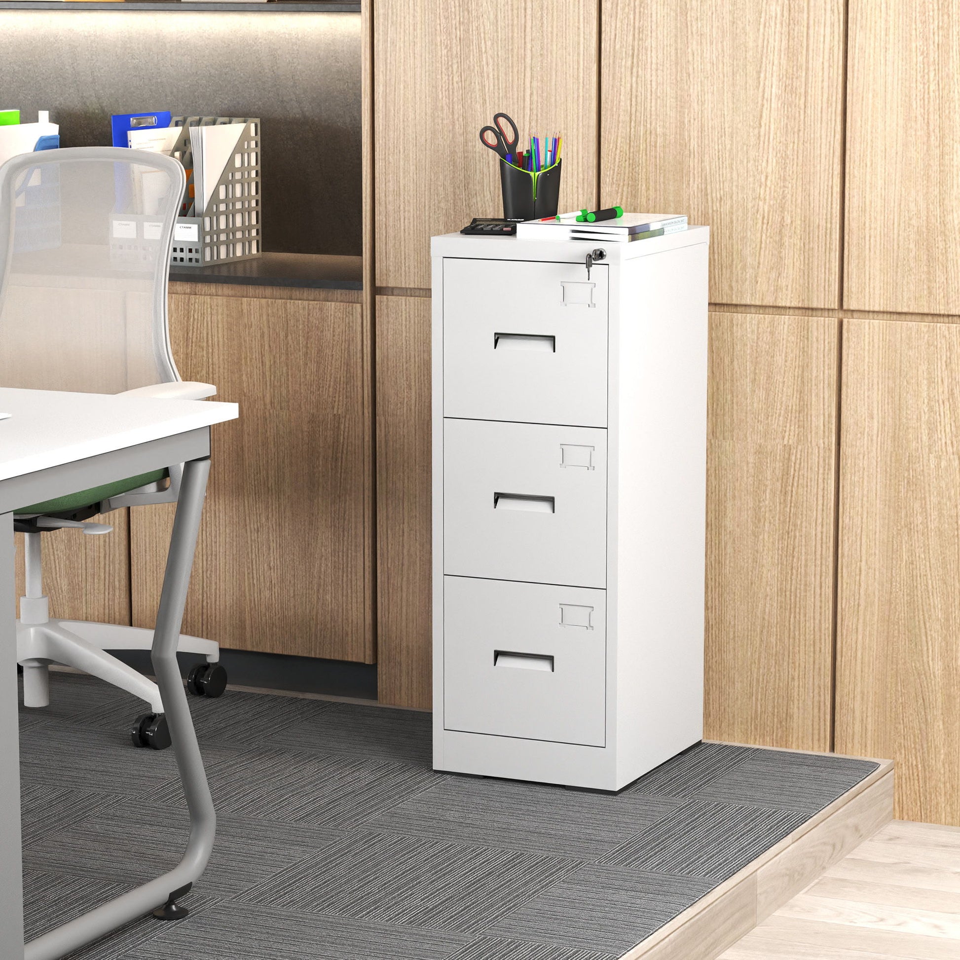 Modern Drawer Metal Vertical File Cabinet With Lock And Card Slot For Office - Best Buy Furniture